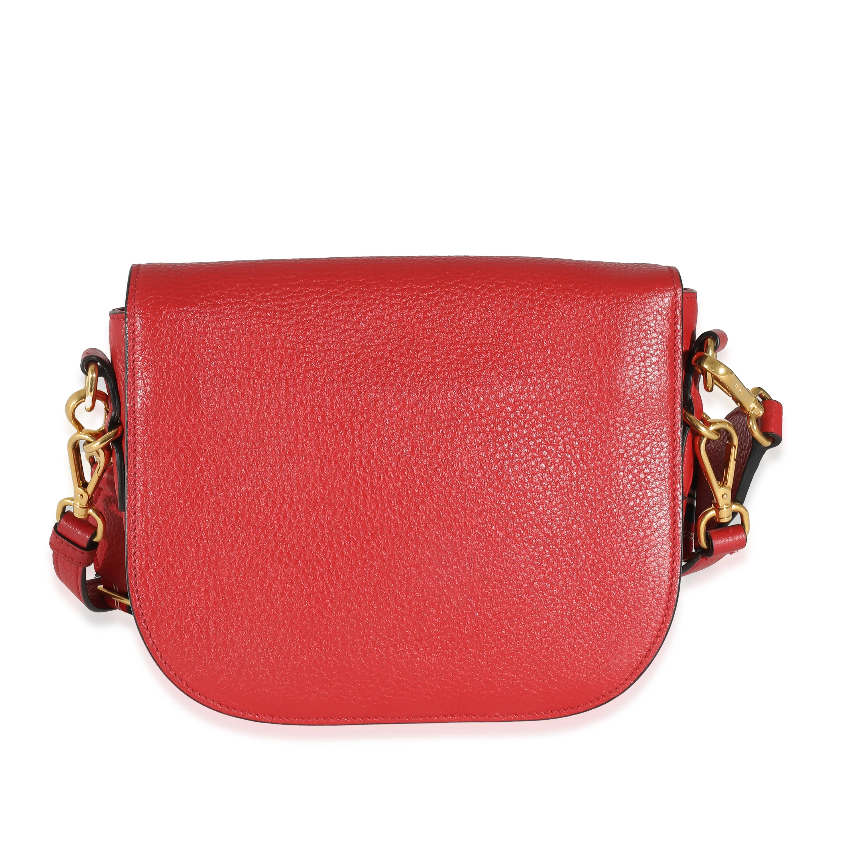 Red Pebbled Vitello Daino Saddle Bag - Image 5