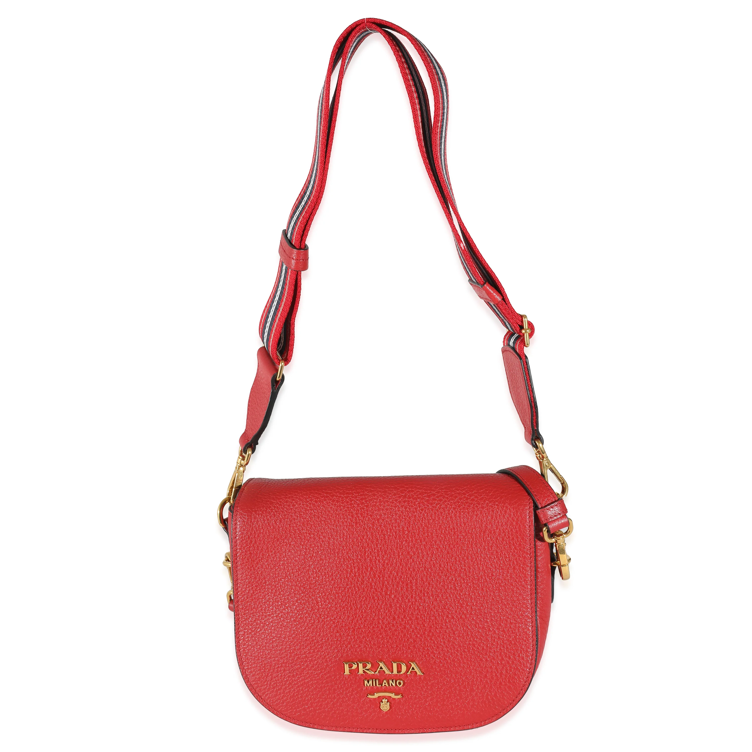 Red Pebbled Vitello Daino Saddle Bag - Image 8