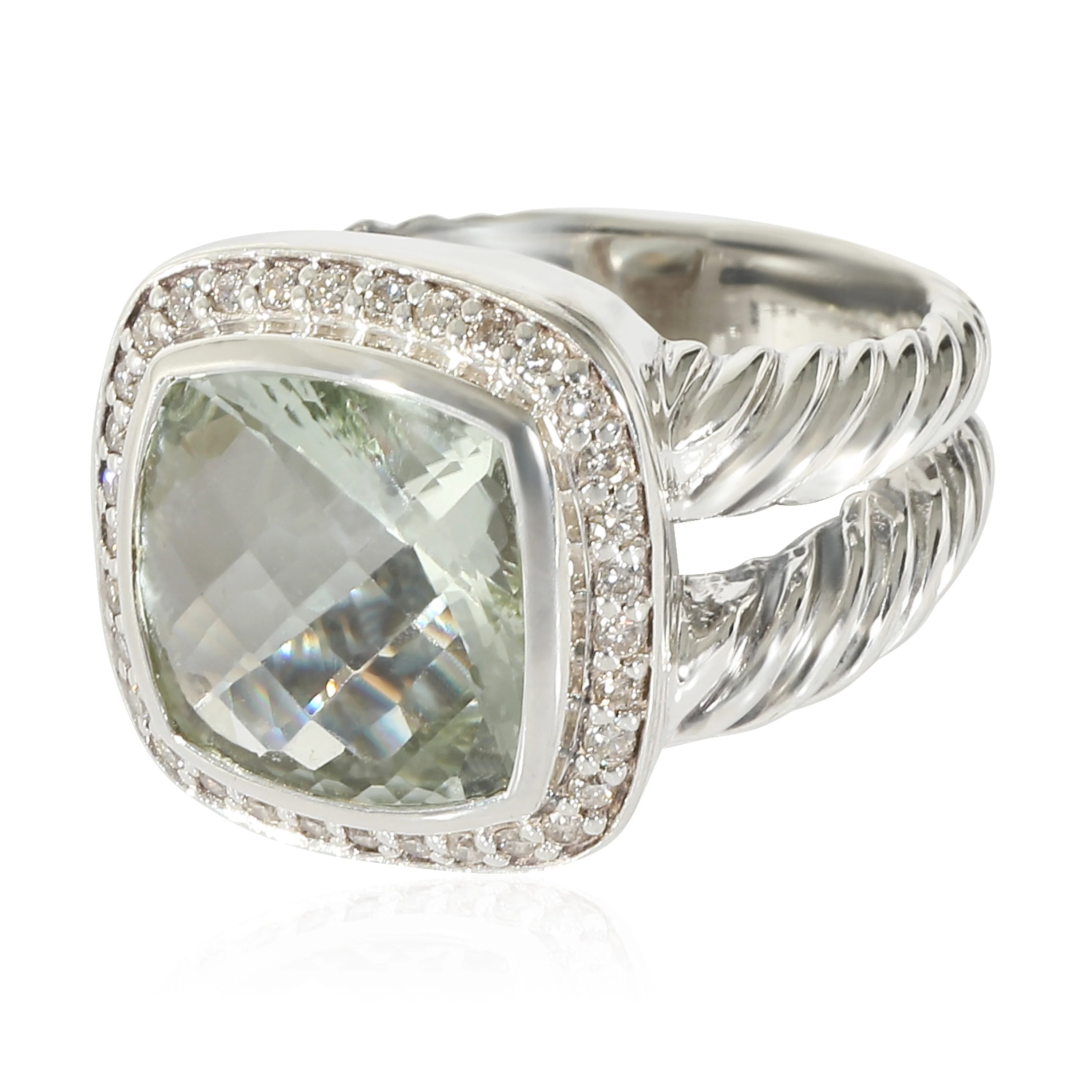 David Yurman Albion Prasiolite & Diamond Ring in Sterling Silver, 11mm - Image 2