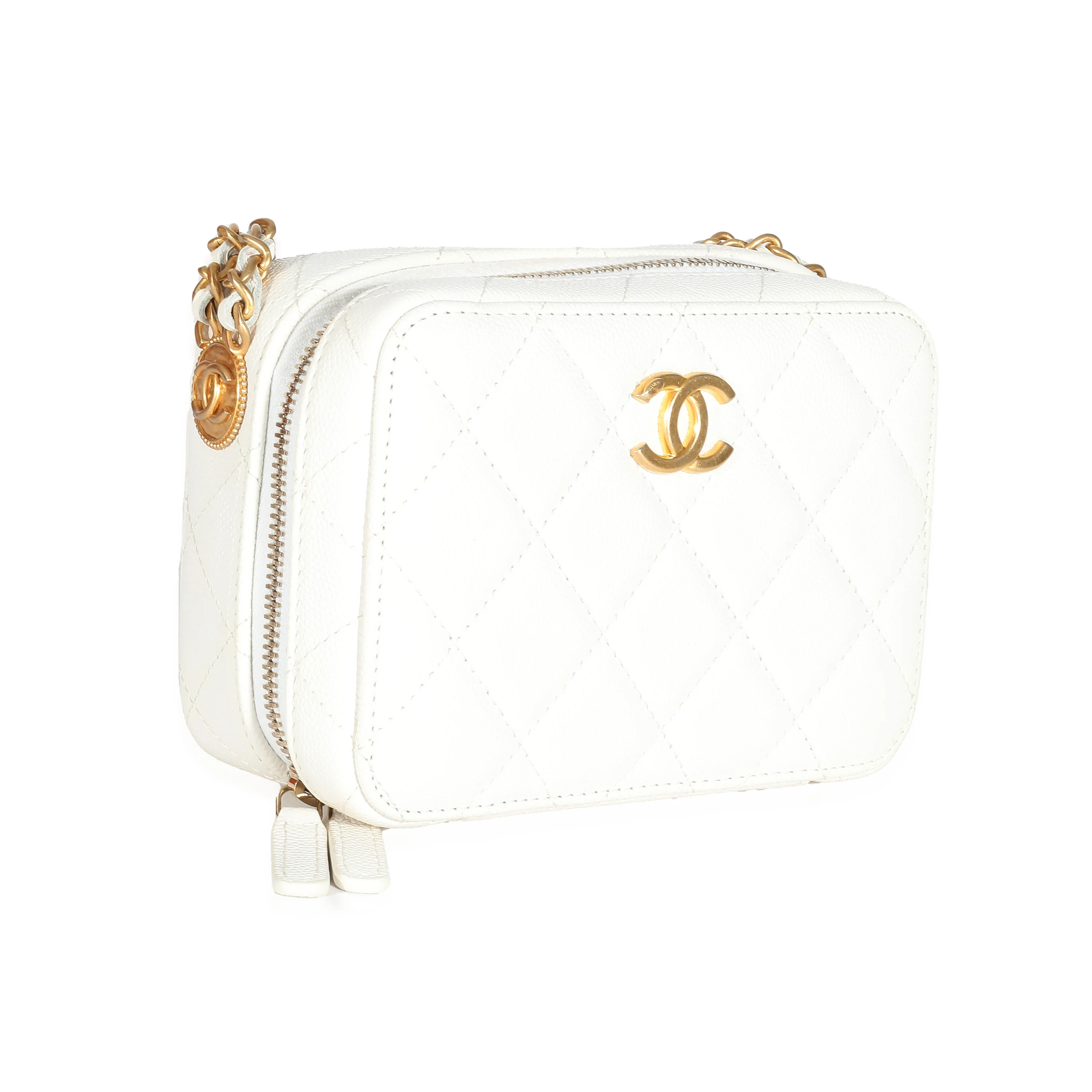 Chanel White Quilted Caviar Twist Your Buttons Clutch With Chain - Image 6