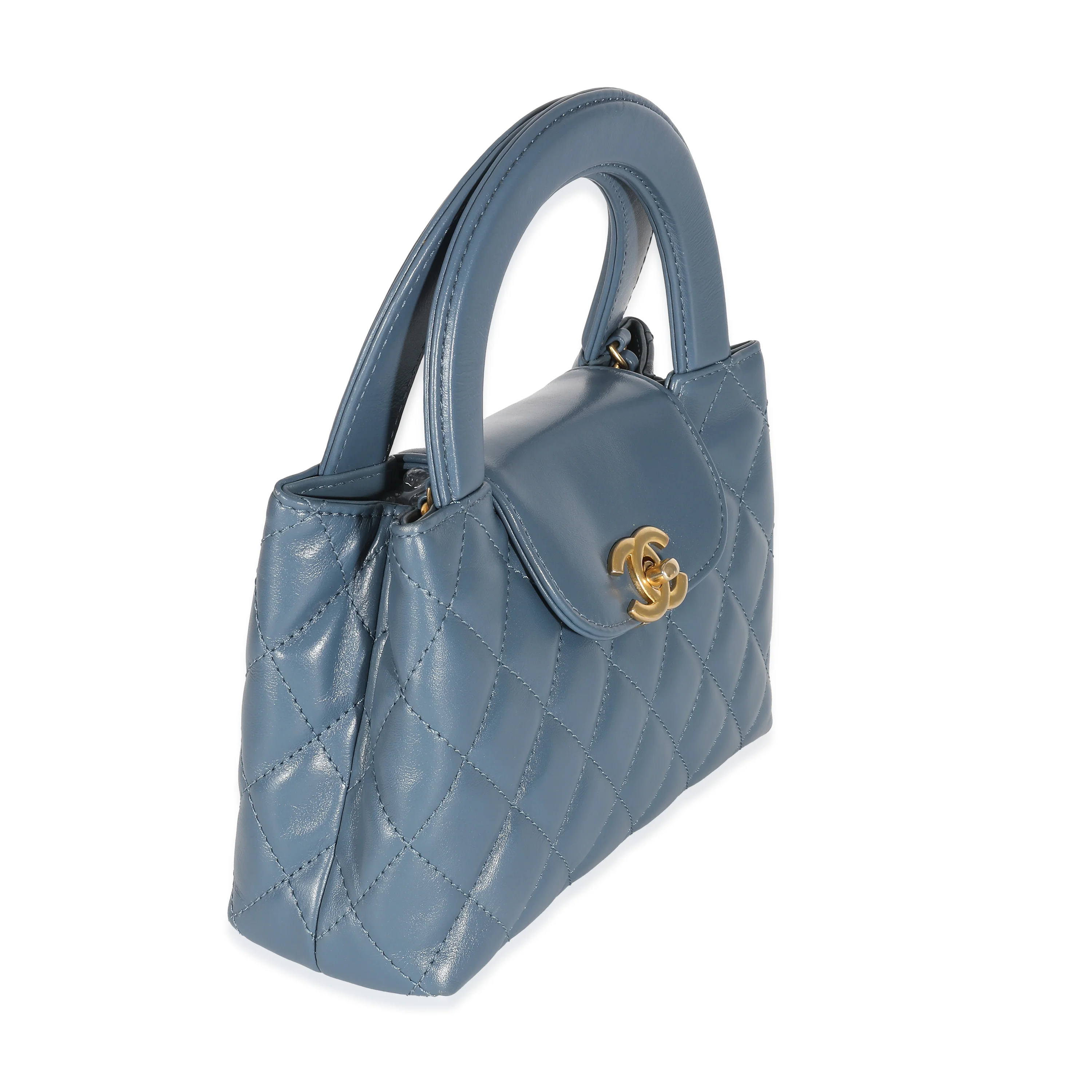 Chanel Blue Shiny Aged Quilted Calfskin Small Kelly Shopper - Image 2