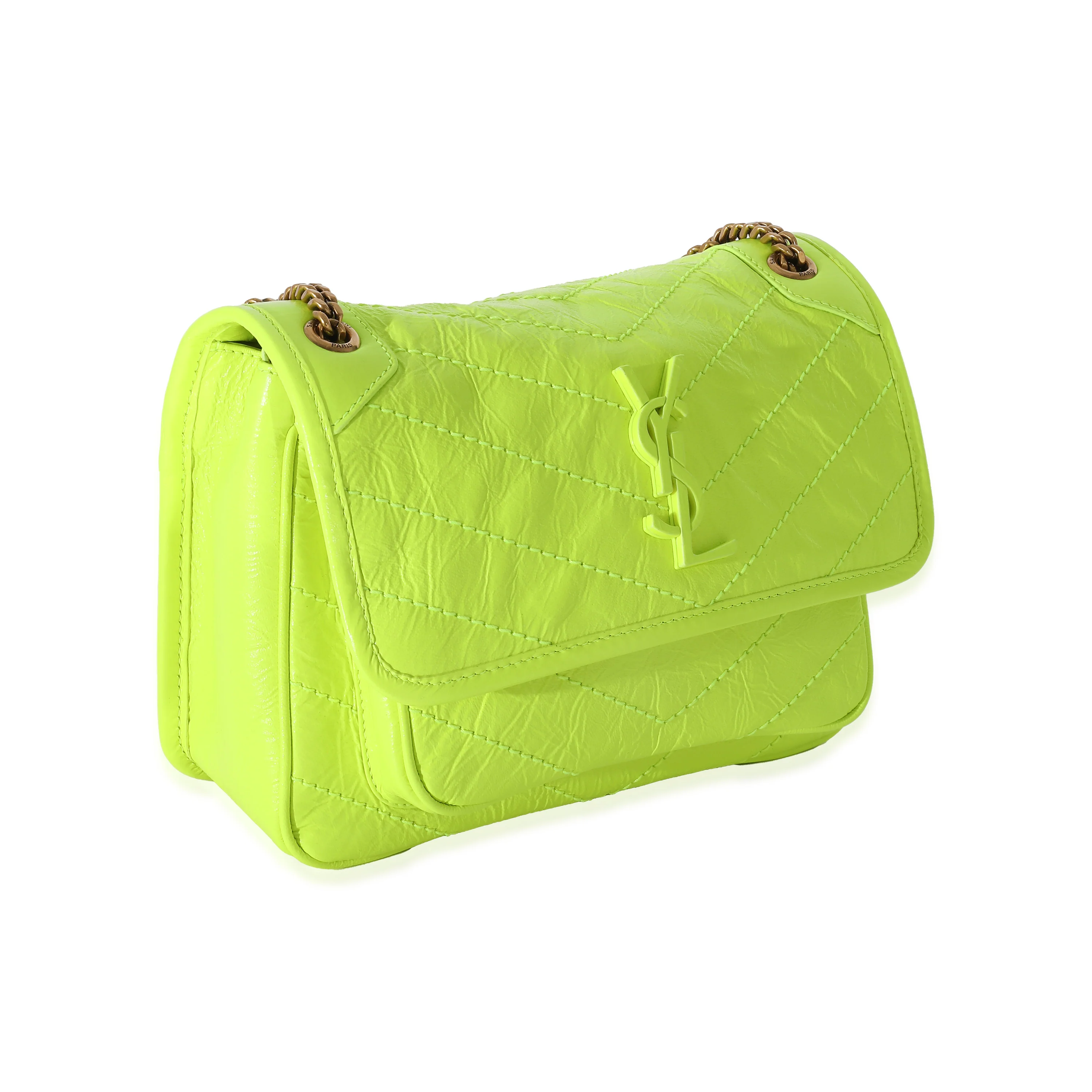 Saint Laurent Yellow Matelassé Crinkled Lambskin Baby Niki Bag - Image 3