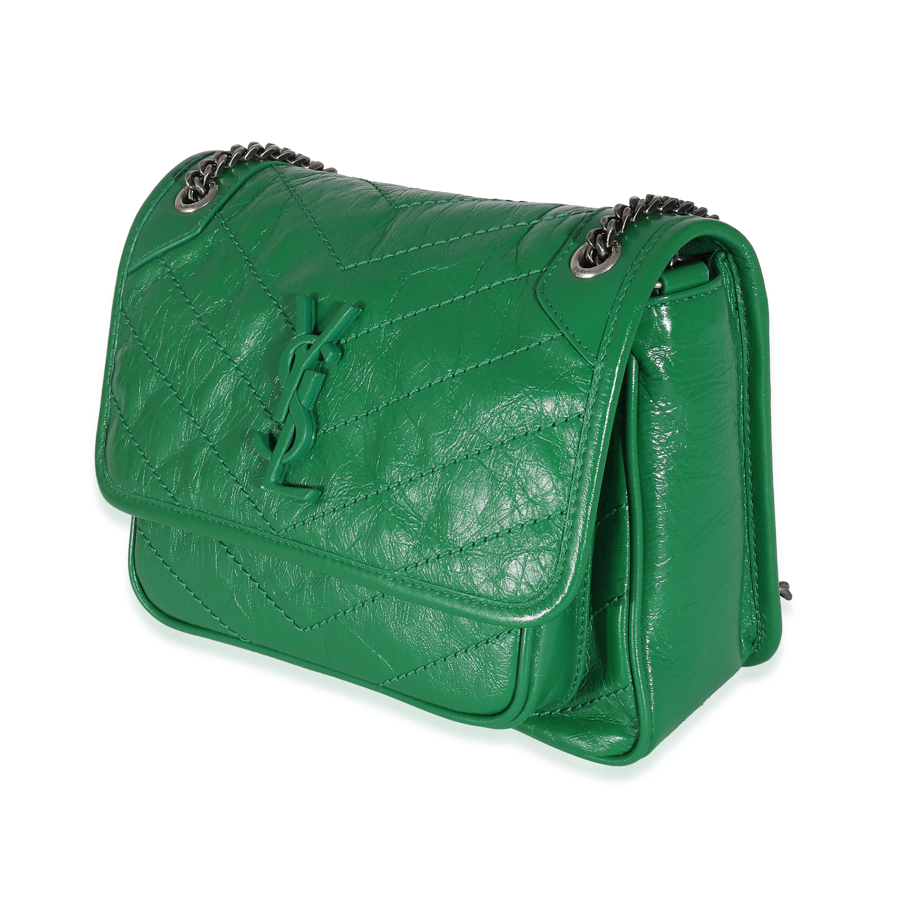 Saint Laurent Green Matelassé Crinkled Lambskin Baby Niki Chain Bag - Image 2