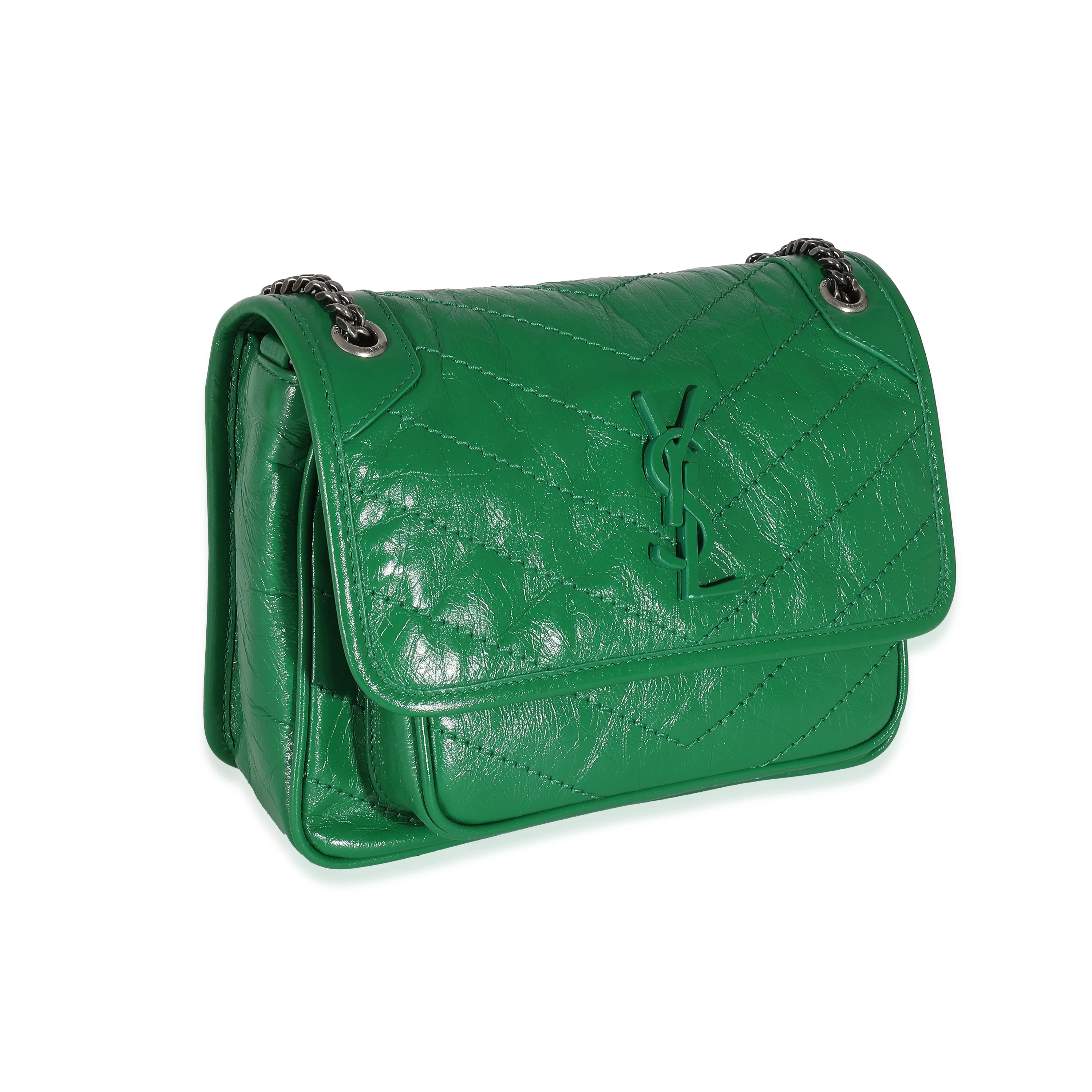 Saint Laurent Green Matelassé Crinkled Lambskin Baby Niki Chain Bag - Image 3