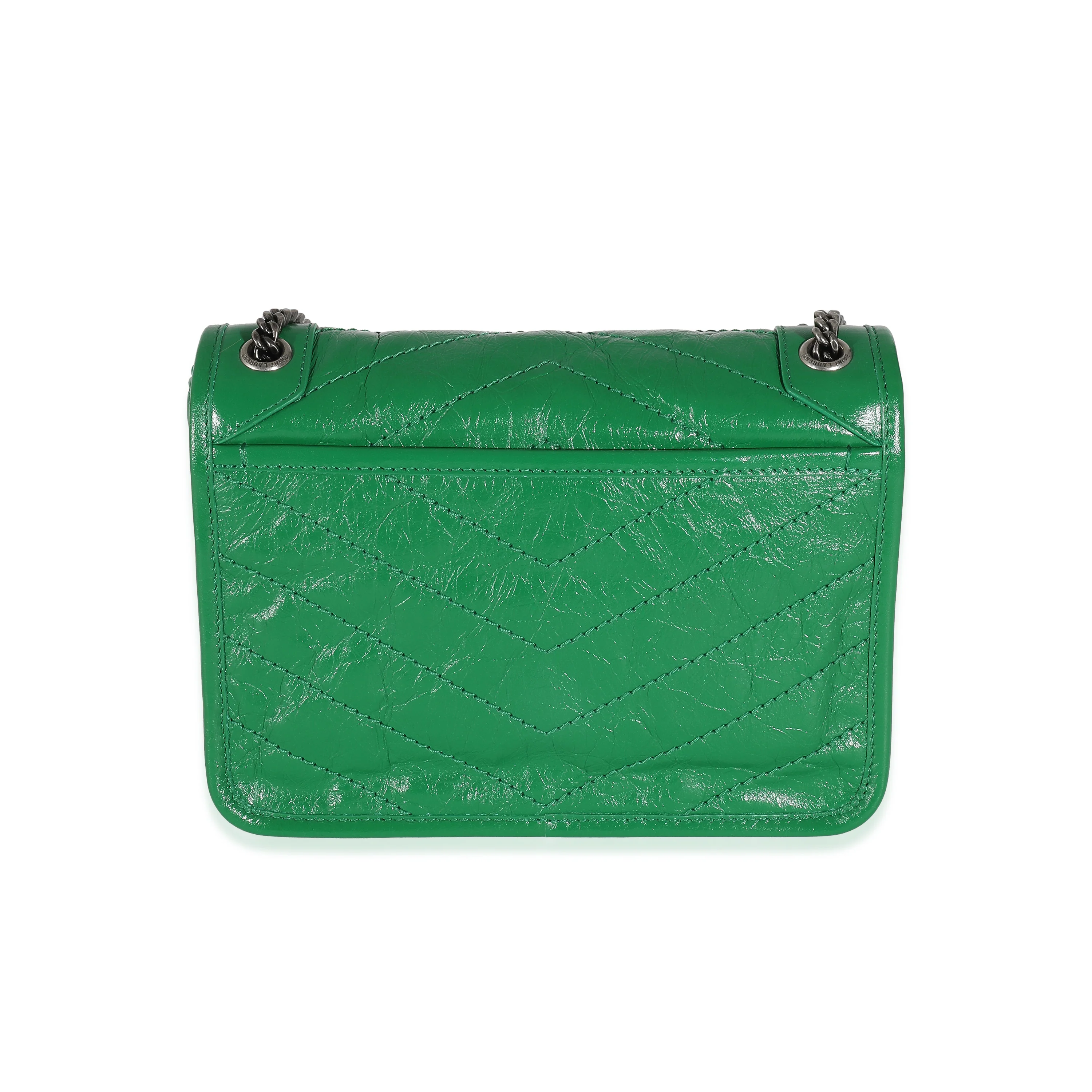 Saint Laurent Green Matelassé Crinkled Lambskin Baby Niki Chain Bag - Image 5