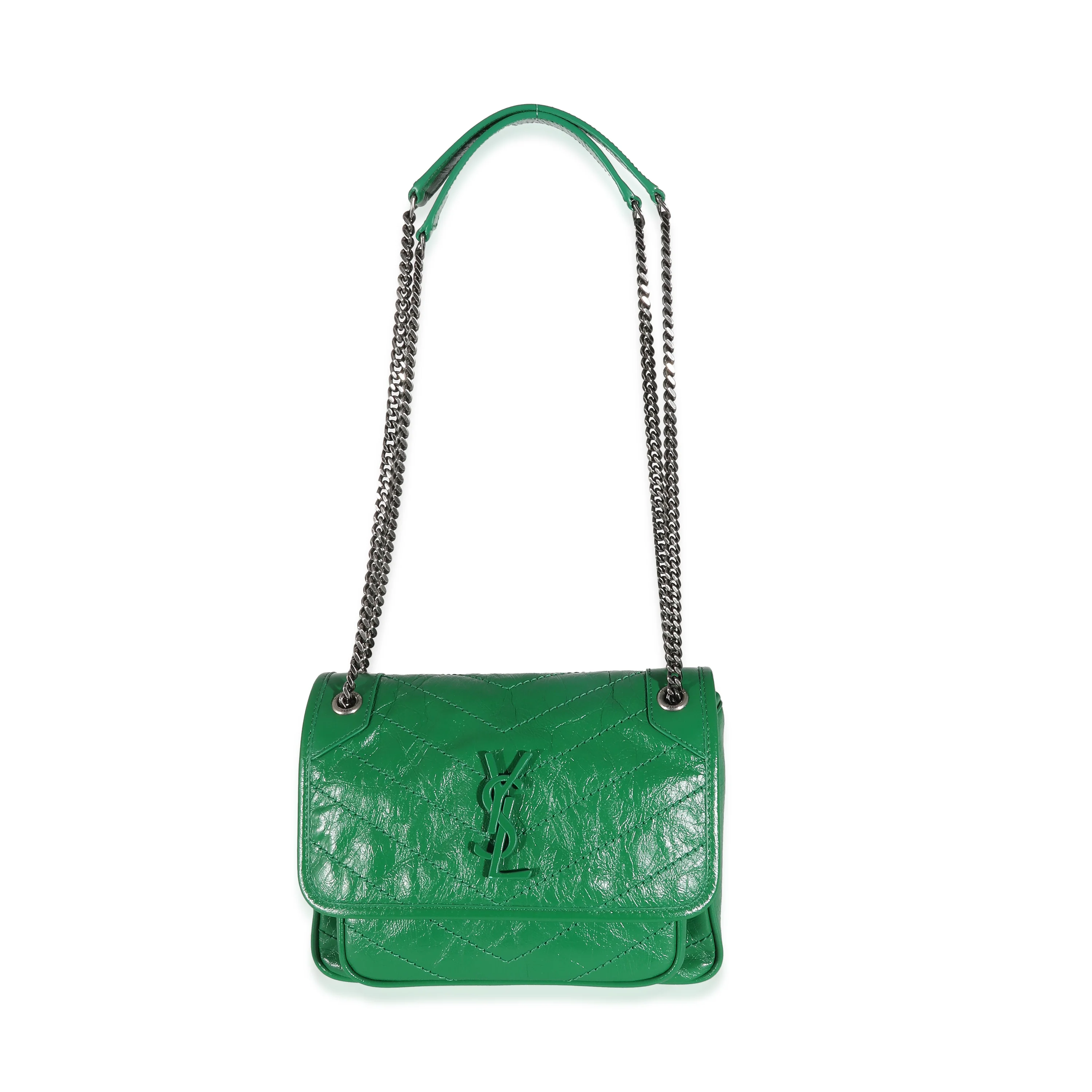 Saint Laurent Green Matelassé Crinkled Lambskin Baby Niki Chain Bag - Image 8