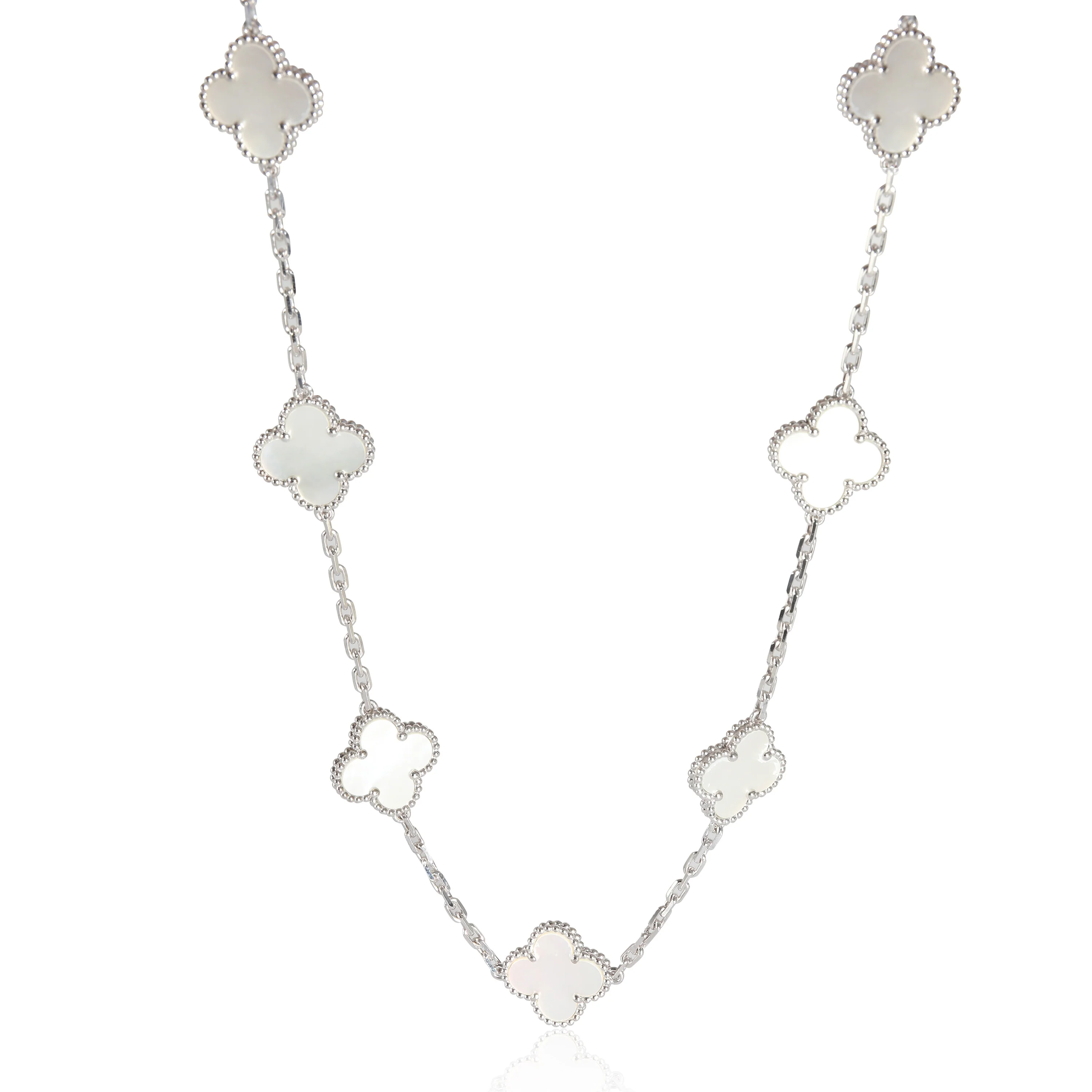 Van Cleef & Arpels Alhambra Mother Of Pearl Necklace in 18K White Gold