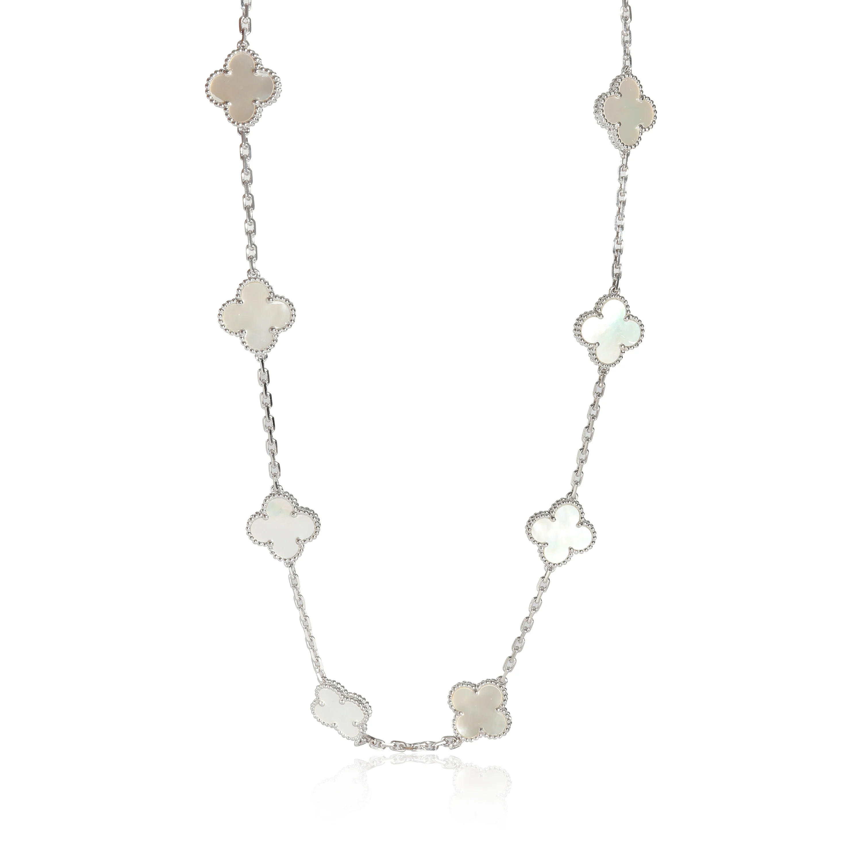 Van Cleef & Arpels Alhambra Mother Of Pearl Necklace in 18K White Gold