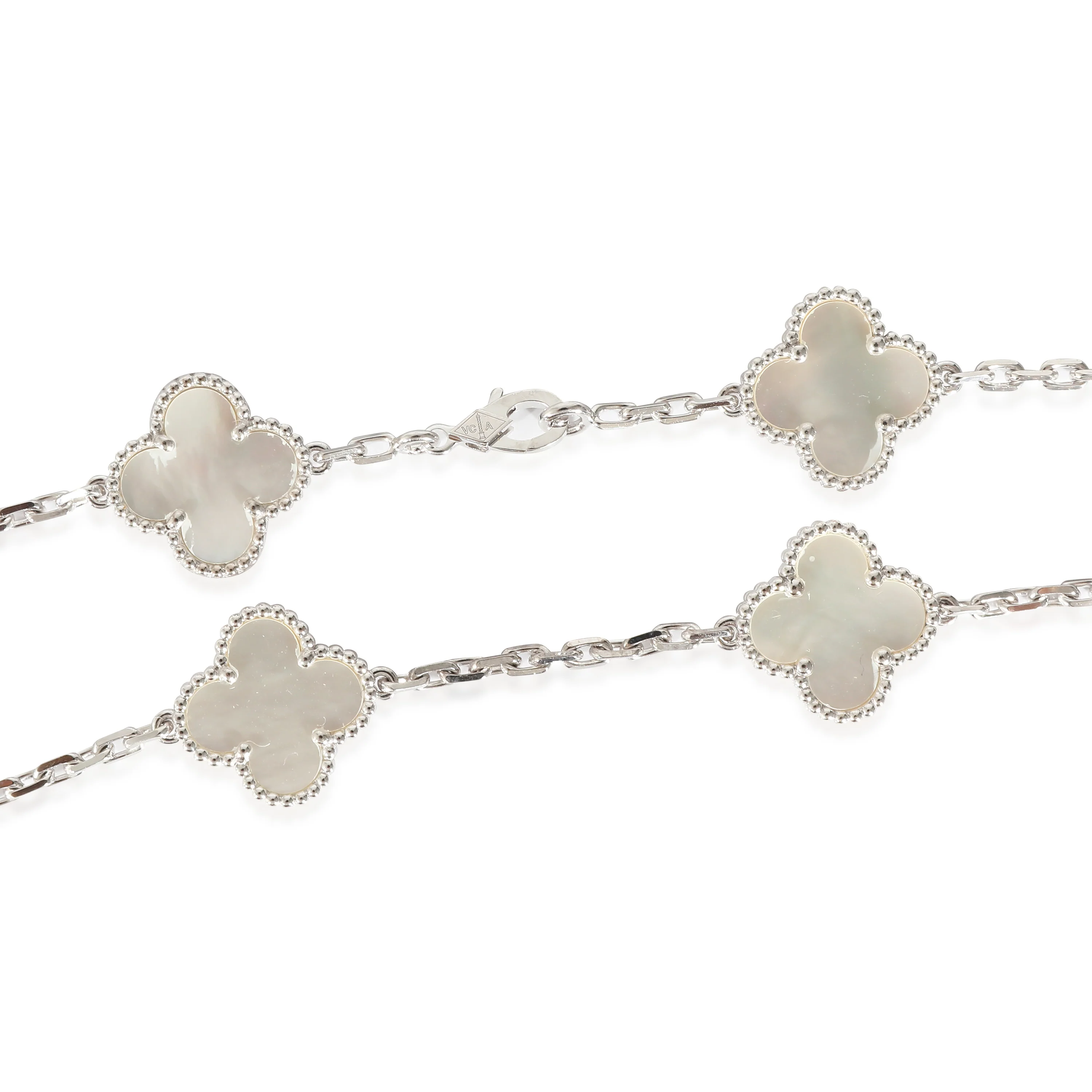 Van Cleef & Arpels Alhambra Mother Of Pearl Necklace in 18K White Gold - Image 3