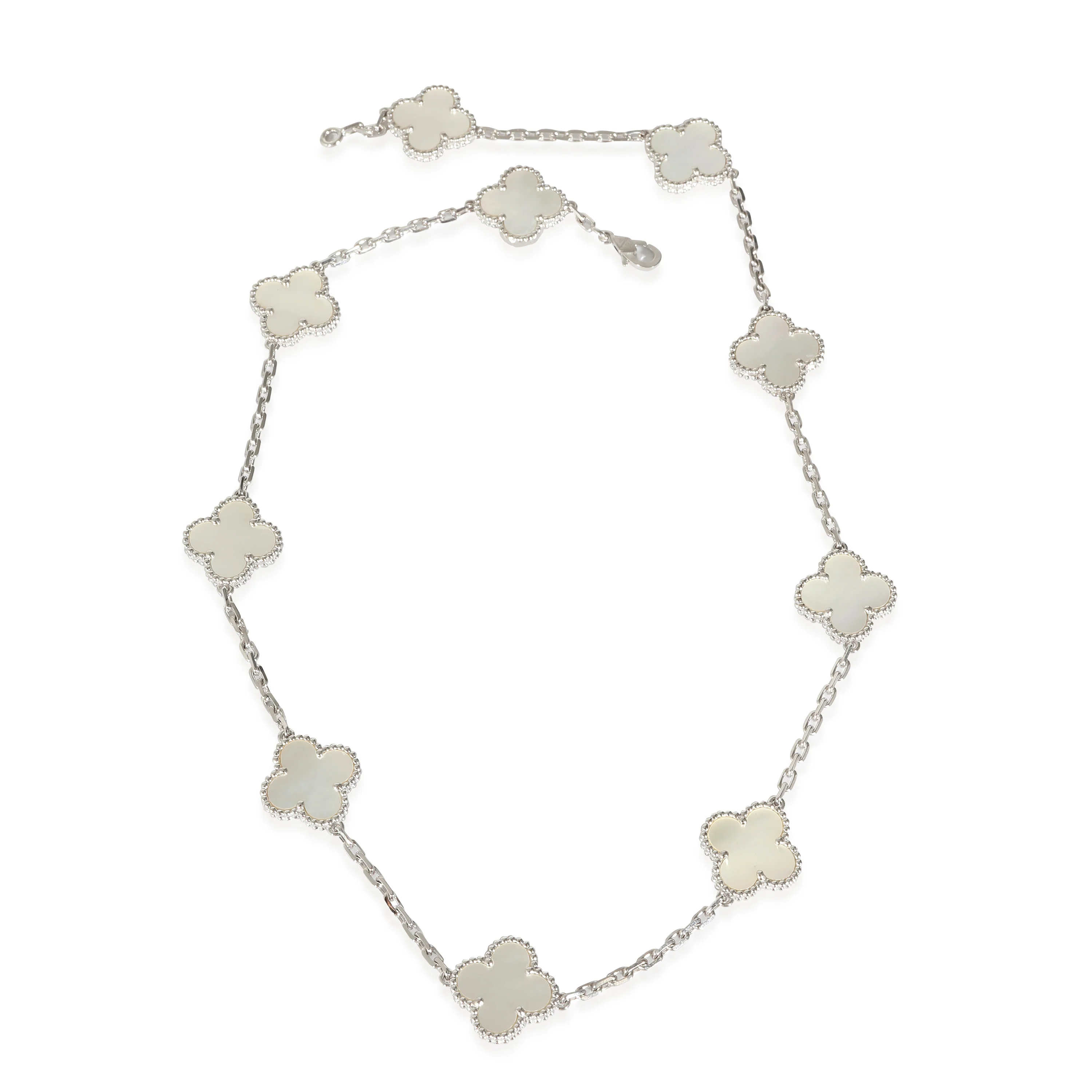 Van Cleef & Arpels Alhambra Mother Of Pearl Necklace in 18K White Gold - Image 4