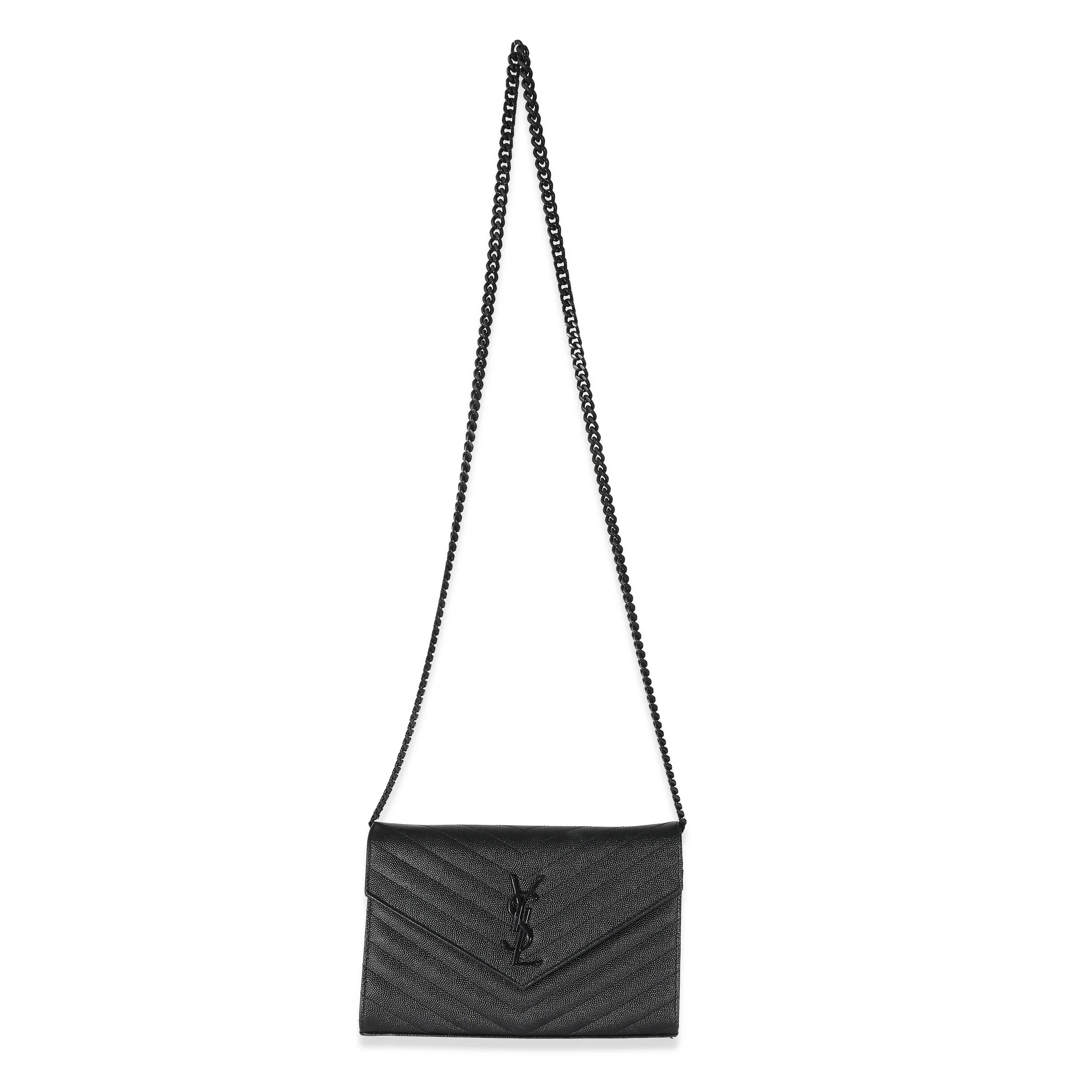 Saint Laurent Black Grain De Poudre Casandra Chain Wallet - Image 8