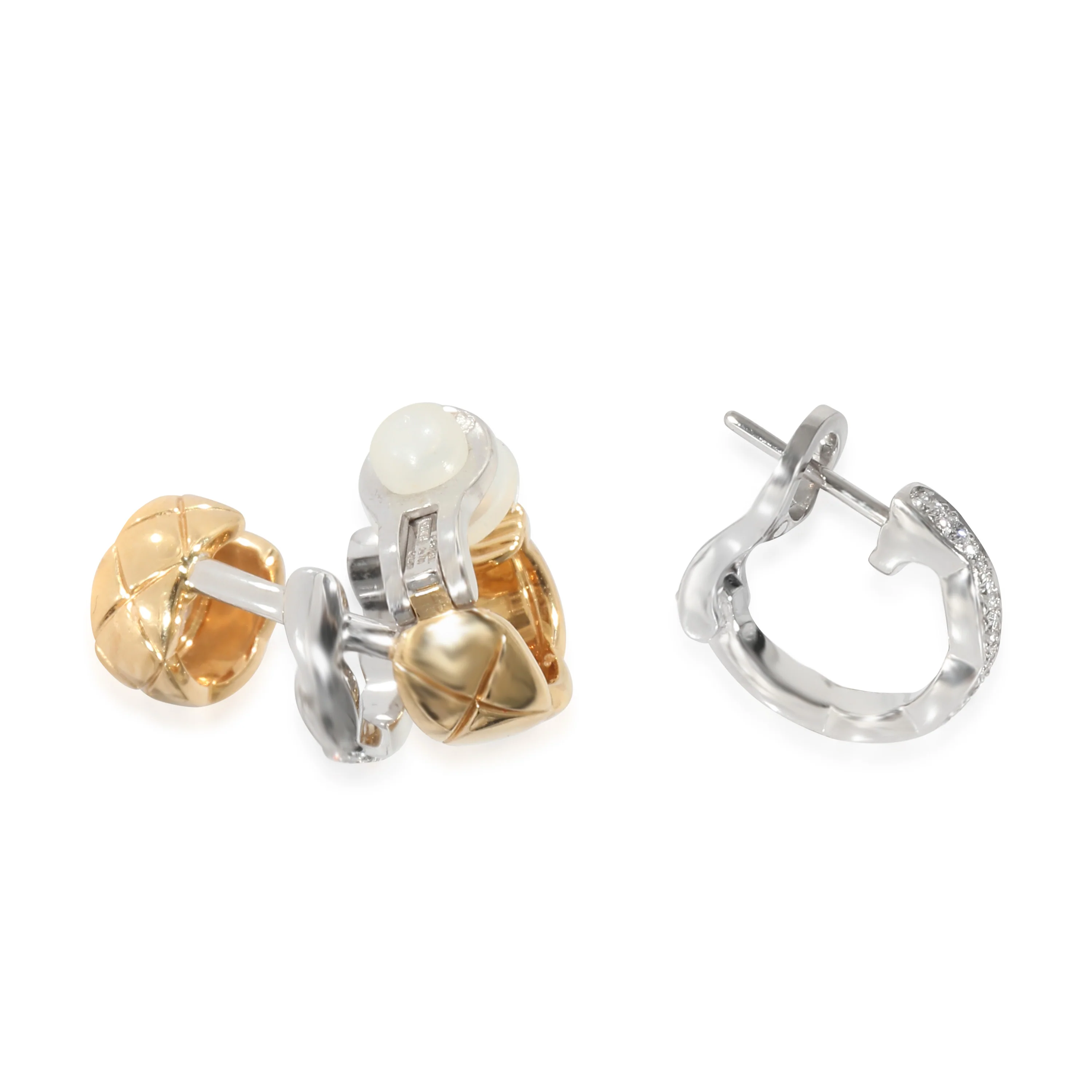 Chanel Coco Crush Earrings, Quilted Motif, 18K White & Yellow Gold, Diamonds - Image 4