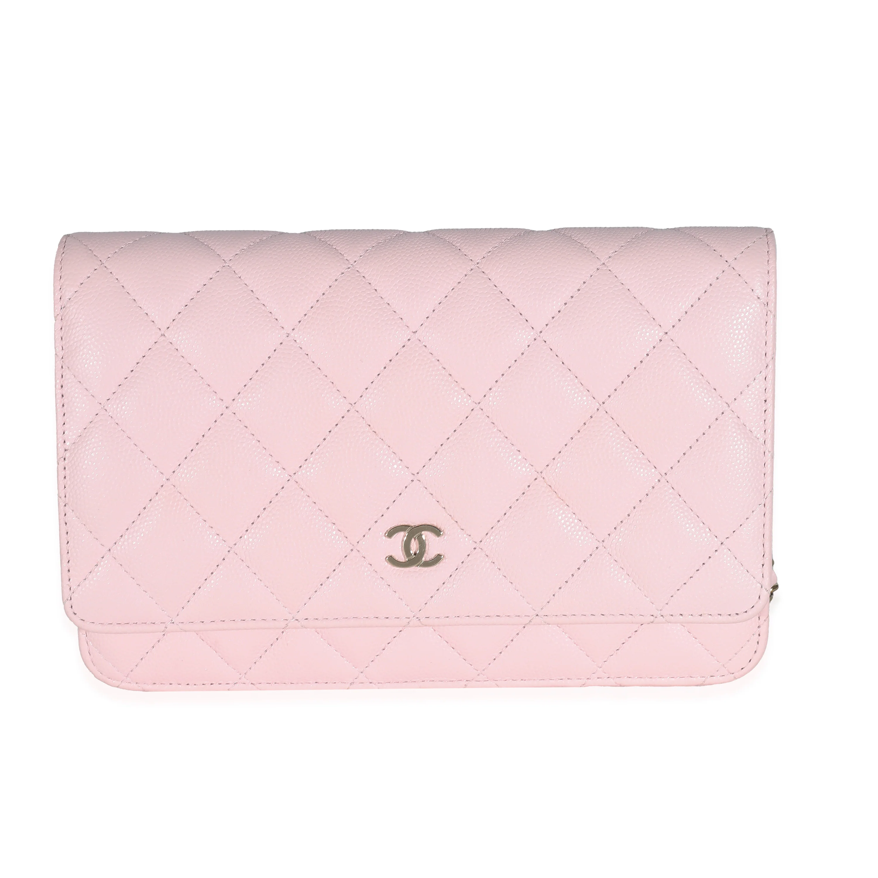 Chanel Pink Quilted Caviar Wallet On Chain
