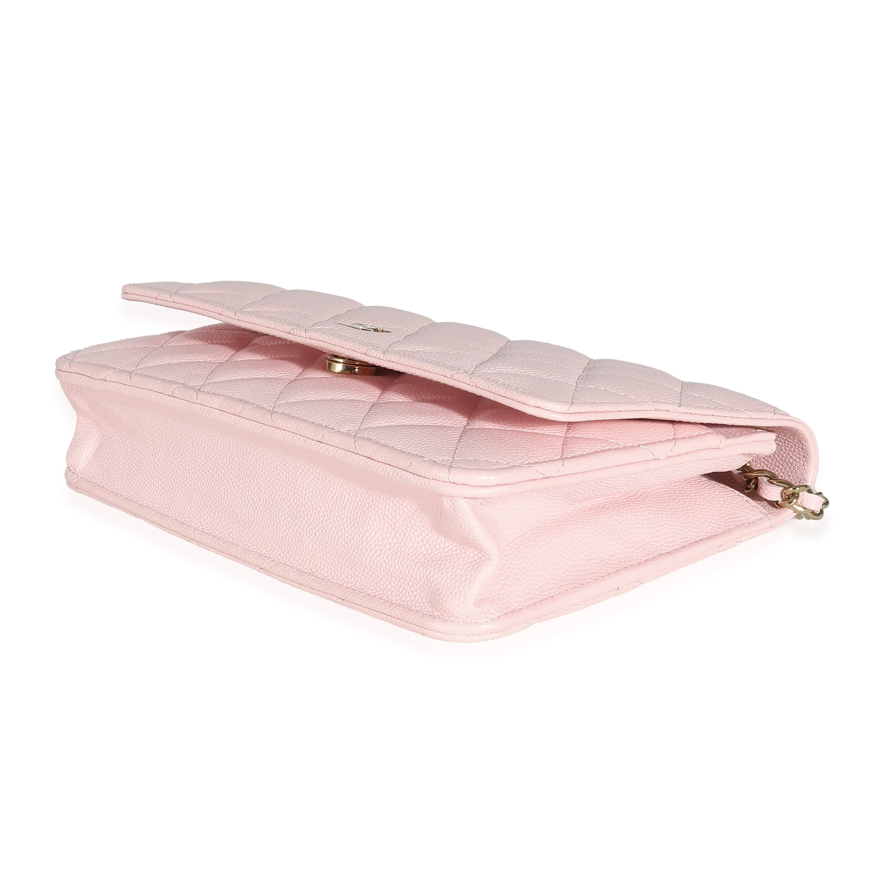 Chanel Pink Quilted Caviar Wallet On Chain - Image 6