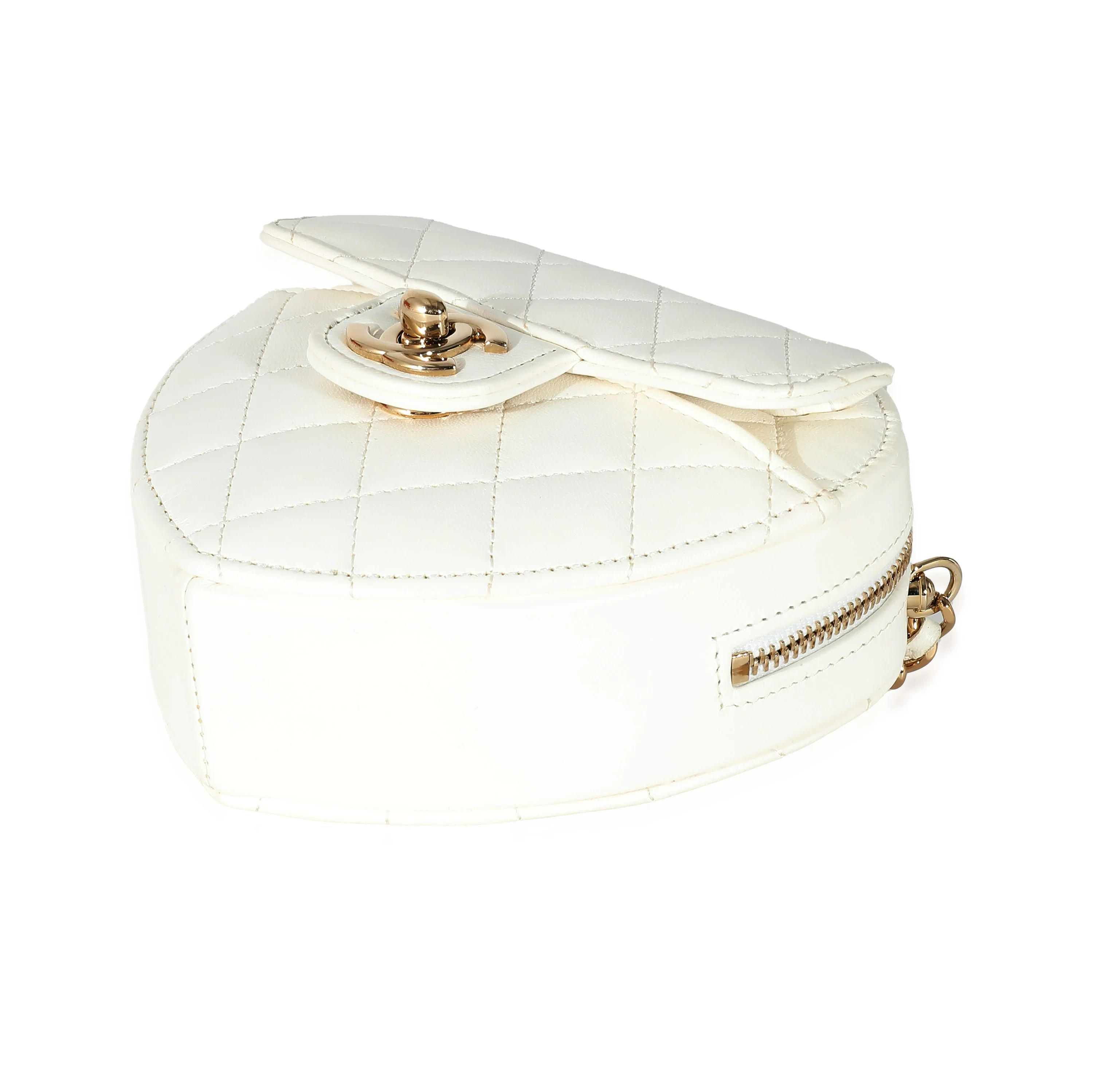 Chanel White Quilted Lambskin CC In Love Clutch with Chain - Image 6