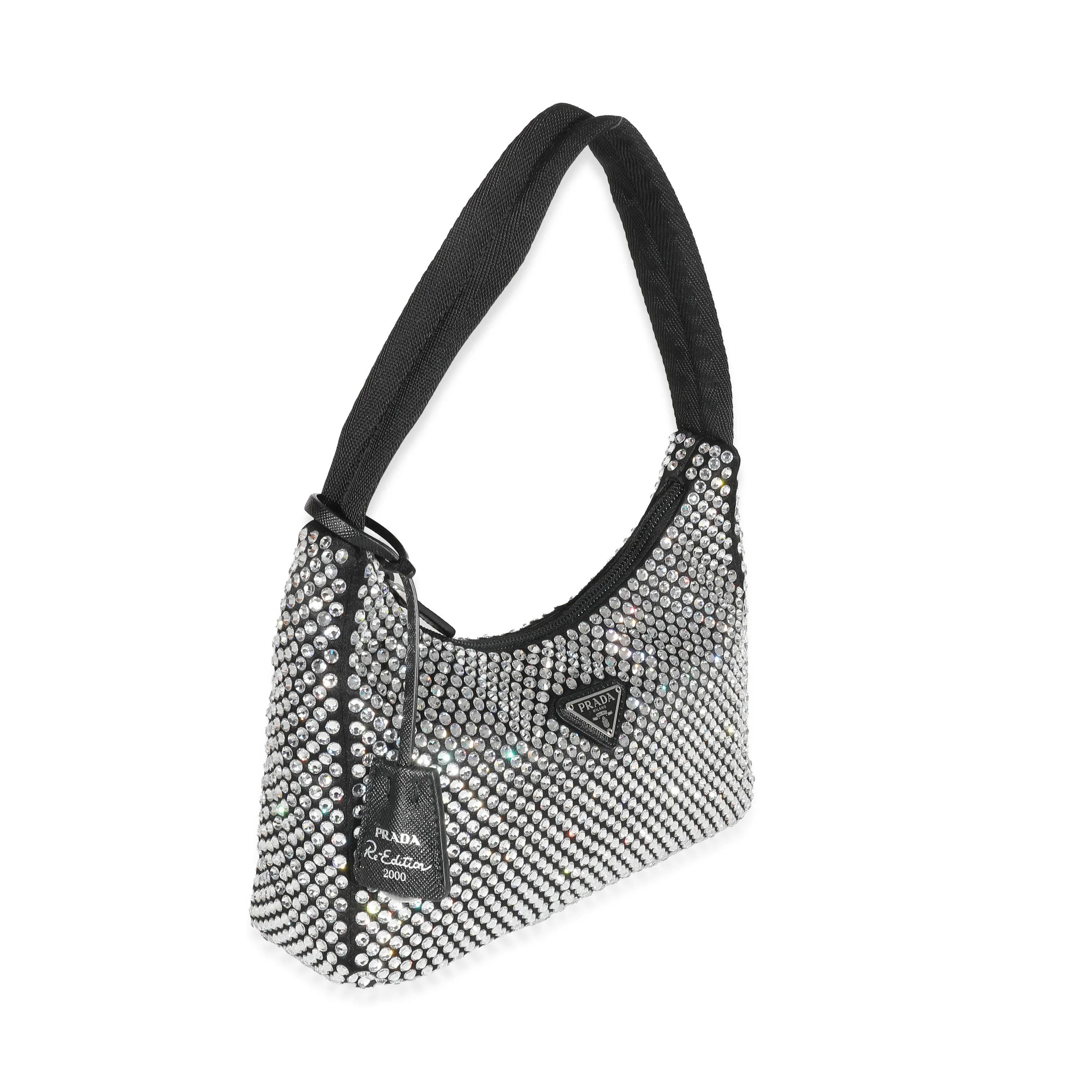 Prada Black Satin Crystal Re-Edition 2000 Mini Bag - Image 3