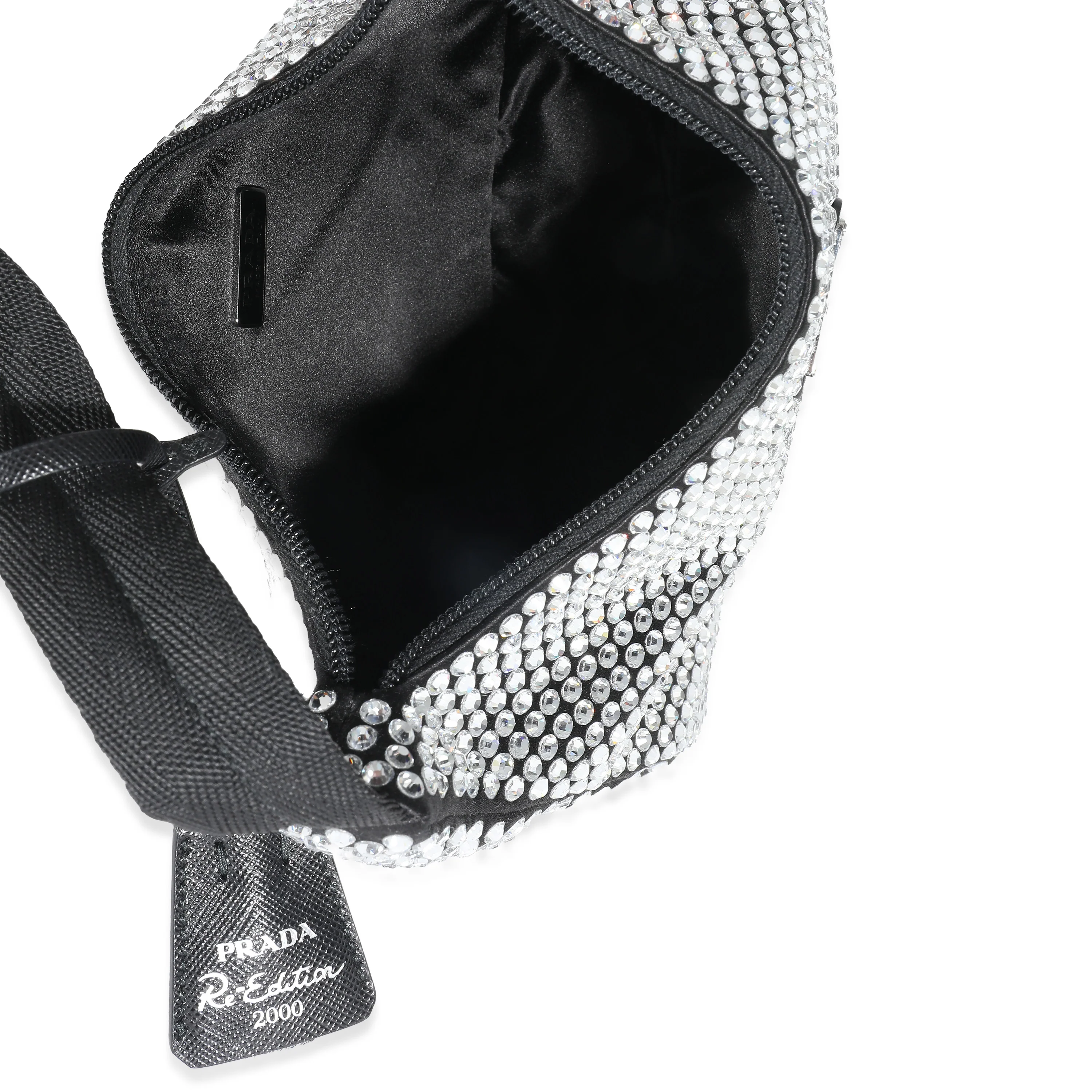 Prada Black Satin Crystal Re-Edition 2000 Mini Bag - Image 8
