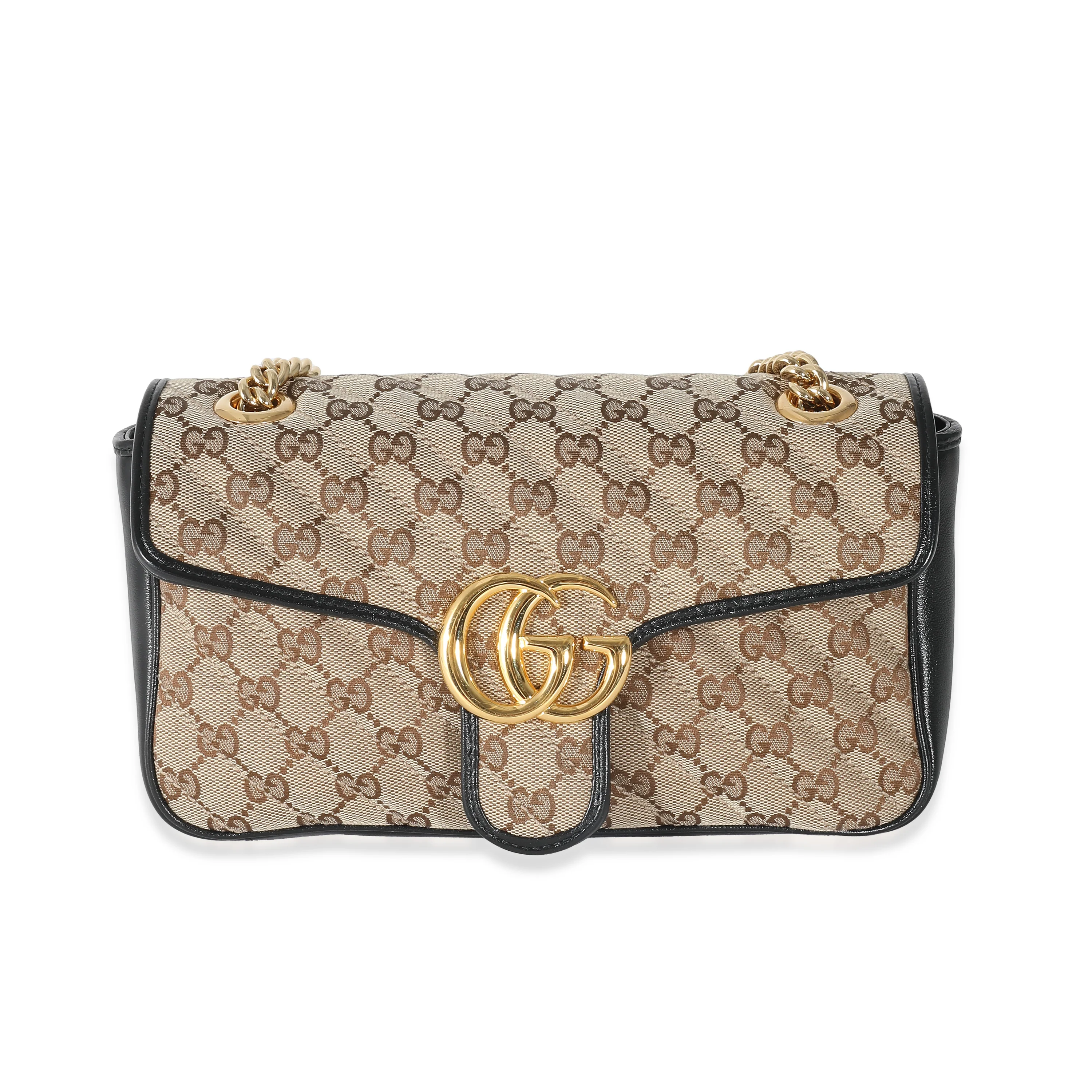 Gucci Black Beige Monogram Matelasse Diagonal Small GG Marmont