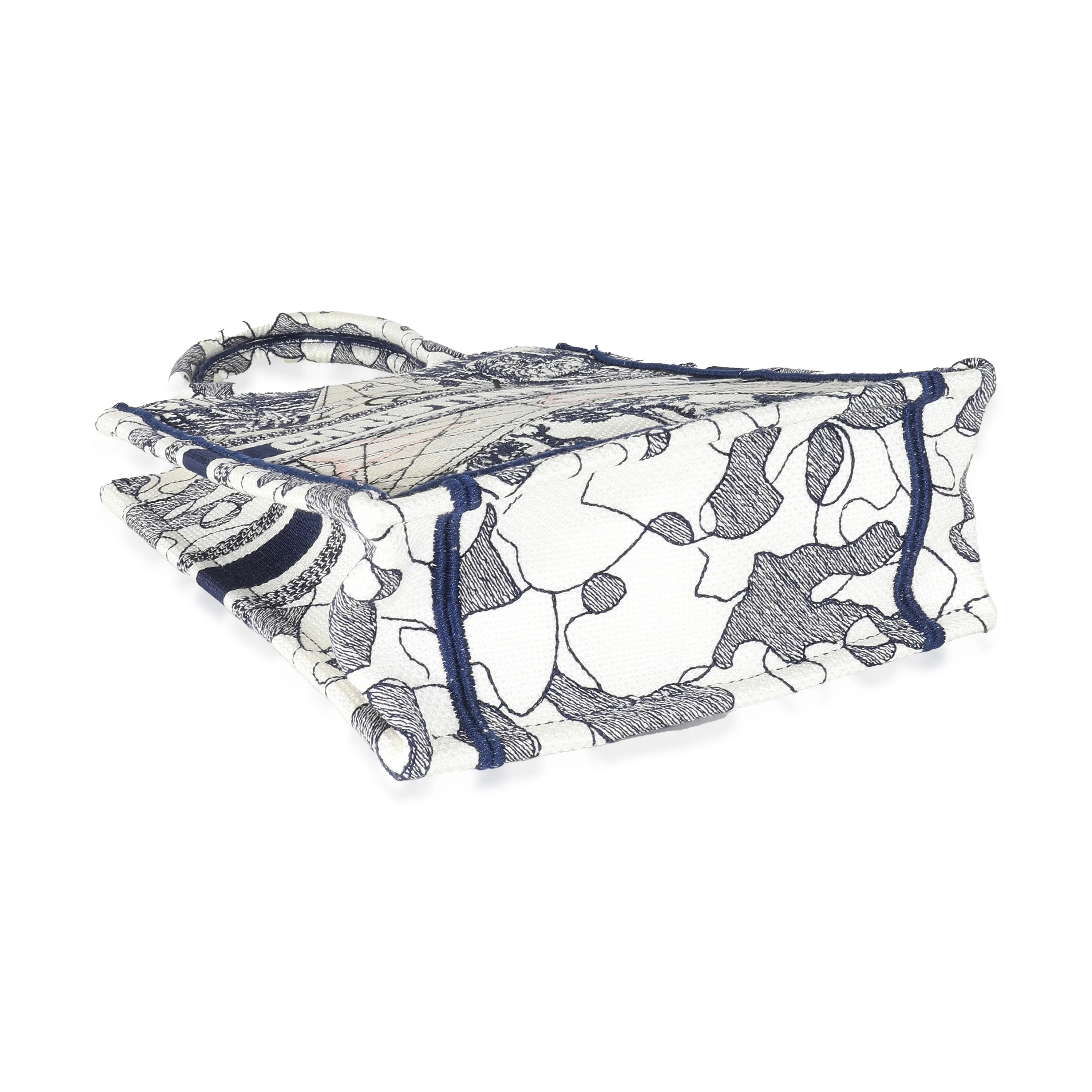 Blue White Embroidered Canvas Vertical Book Tote - Image 6