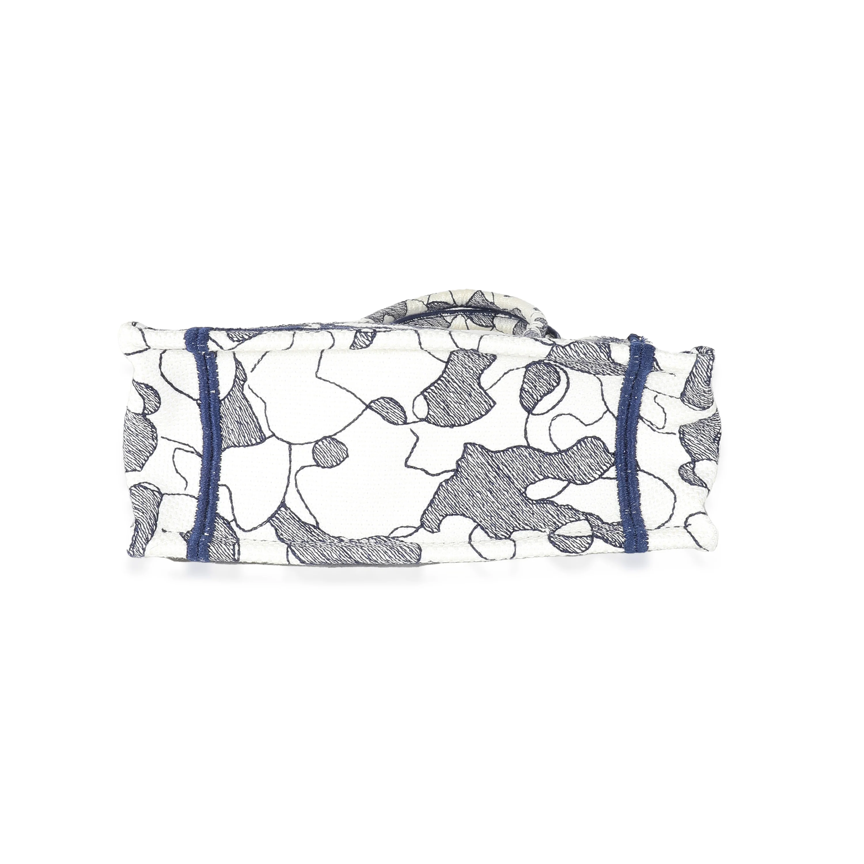 Blue White Embroidered Canvas Vertical Book Tote - Image 7