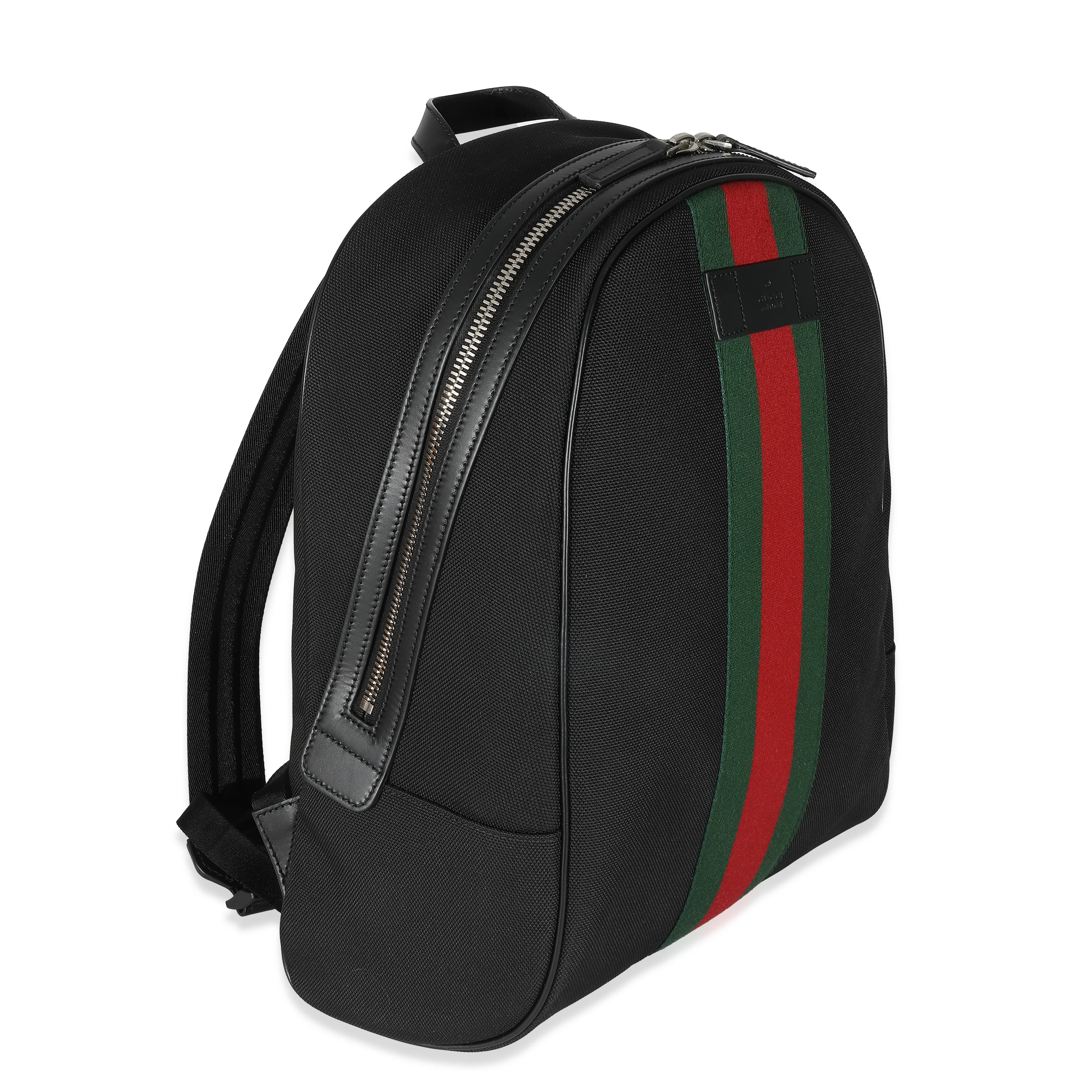 Gucci Black Canvas Web Stripe Backpack - Image 3