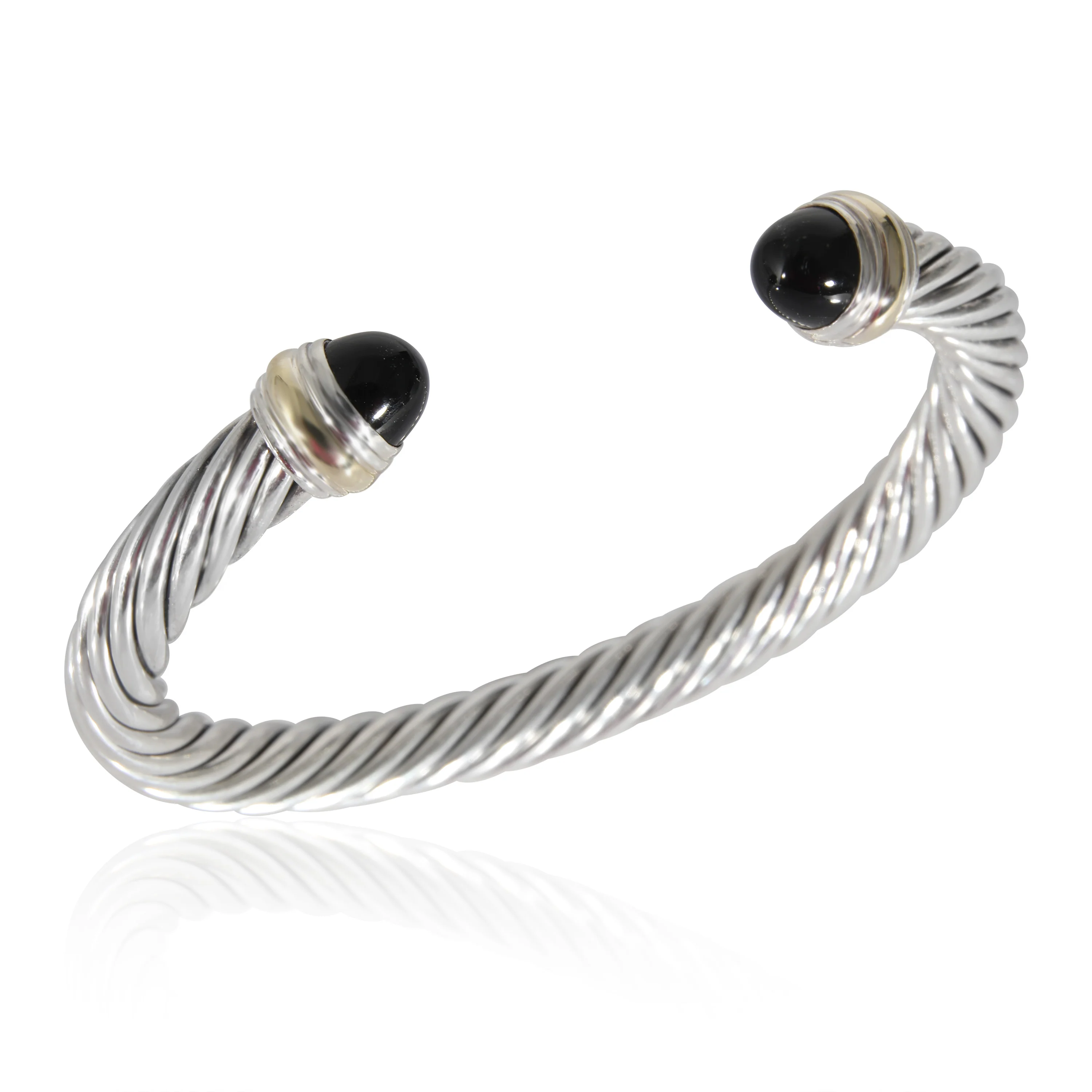David Yurman Cable Classics 7mm Cuff With Onyx in Yellow Gold/Sterling Silver - Image 3