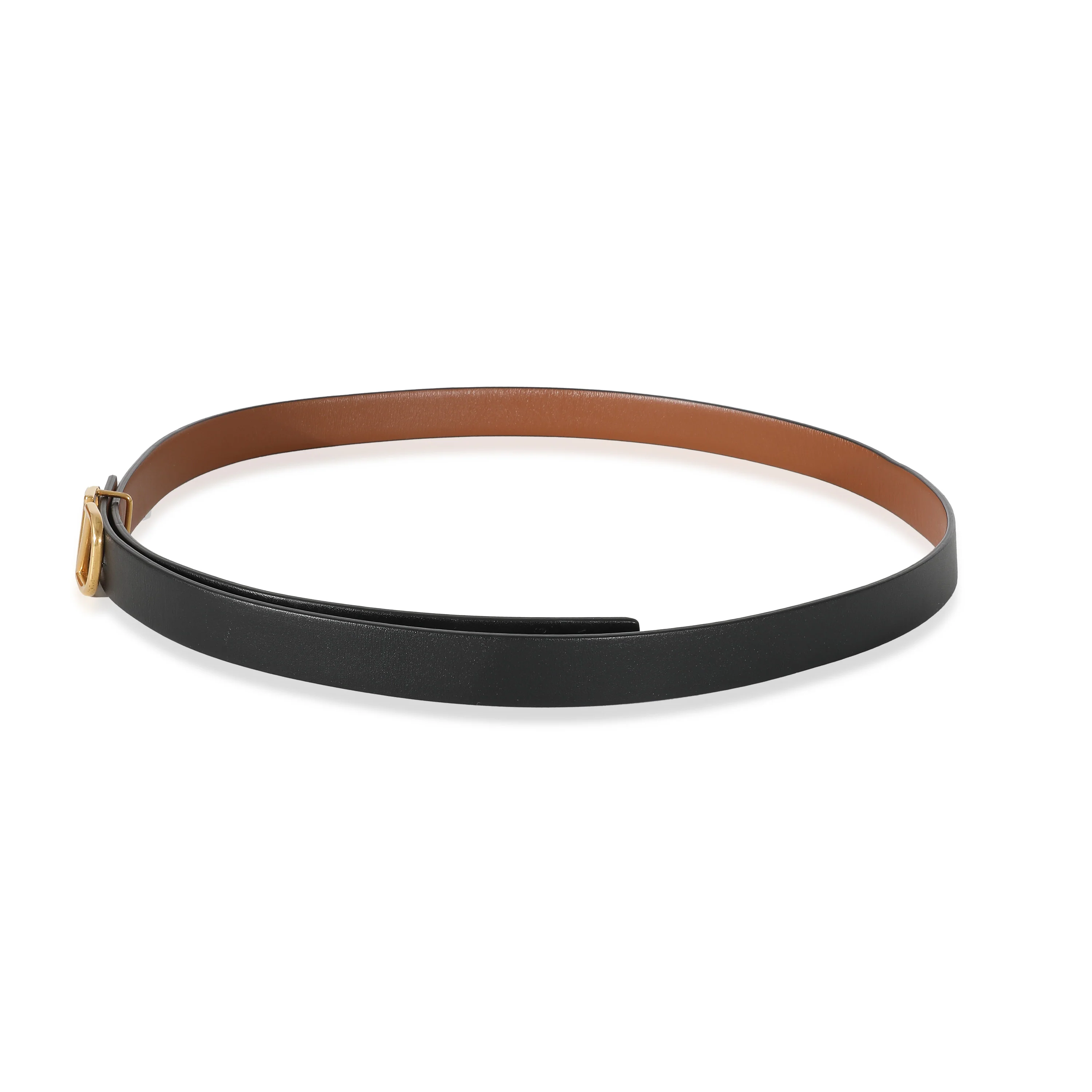 Valentino Black Saddle Brown Glossy Calfskin Vlogo 20mm Reversible Belt 90/36 - Image 2