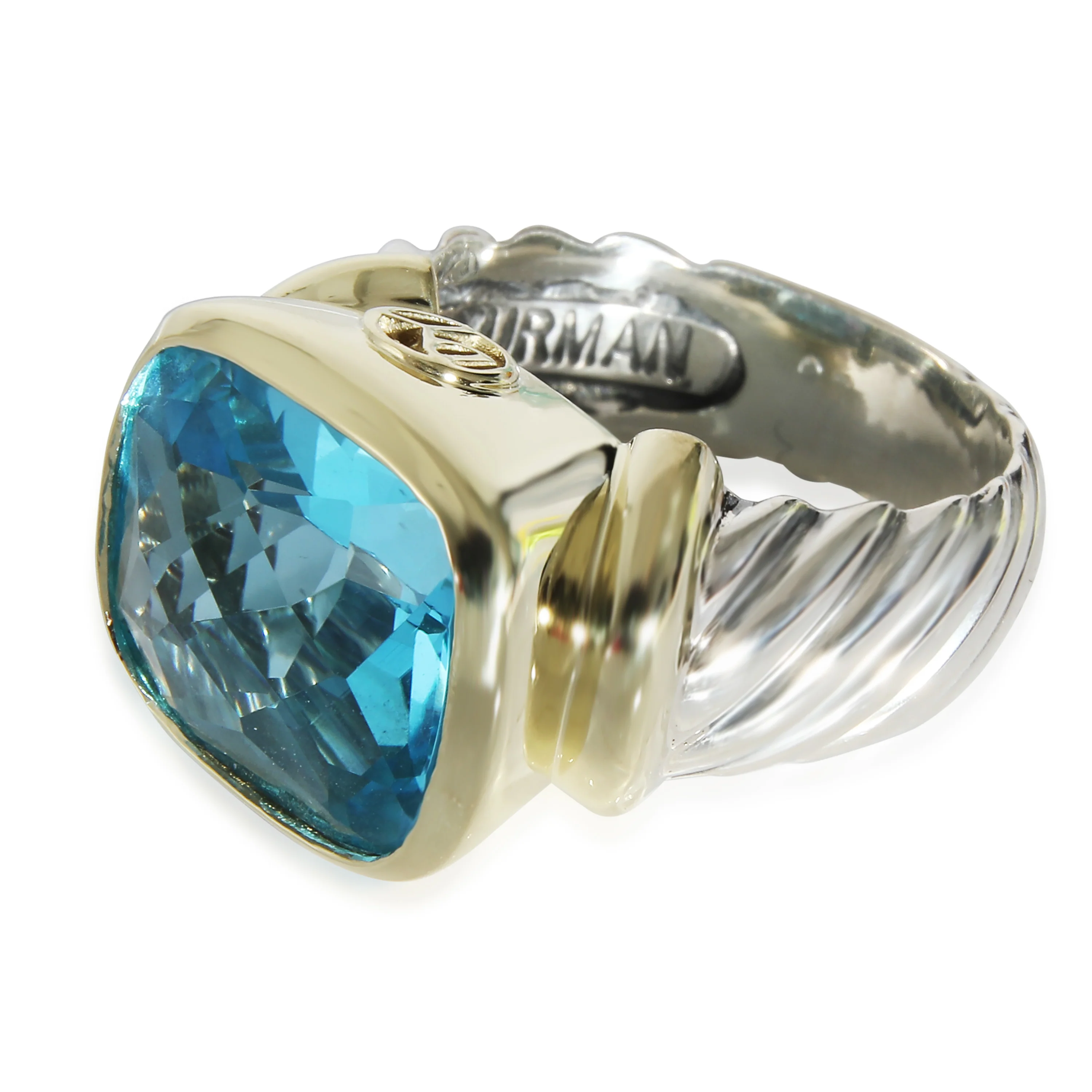 David Yurman Noblesse Blue Topaz Ring in Yellow Gold/Sterling Silver - Image 2