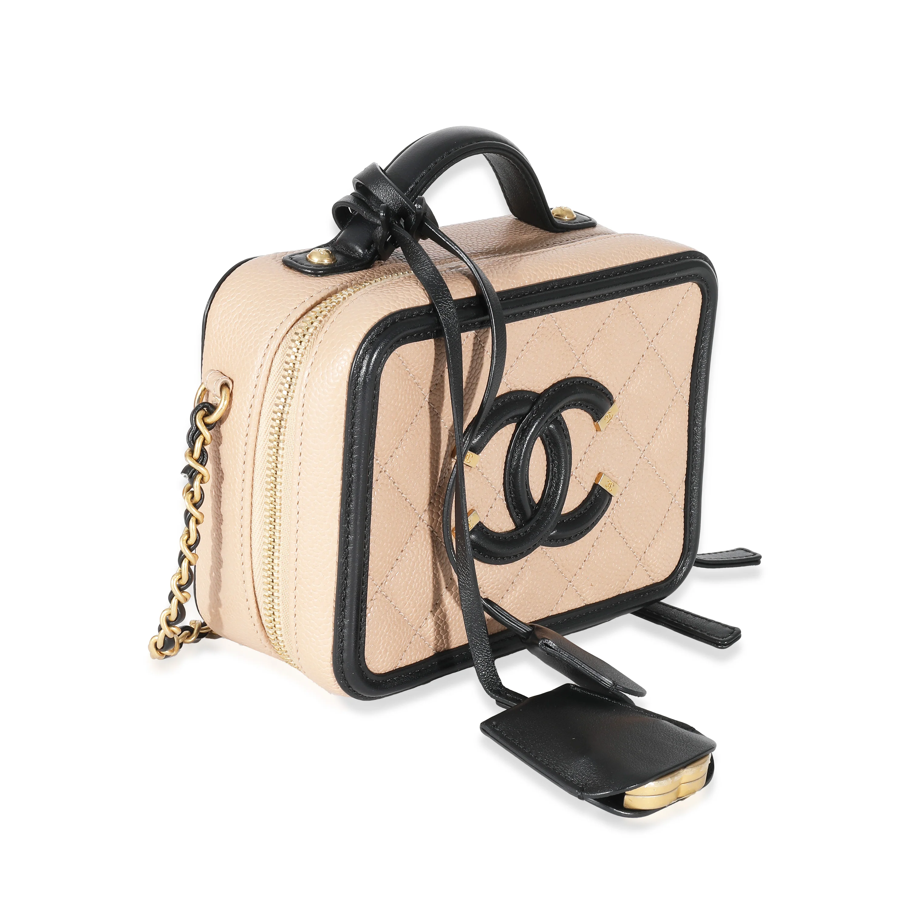 Chanel Beige Black Caviar Quilted Small CC Filigree Vanity Case - Image 3