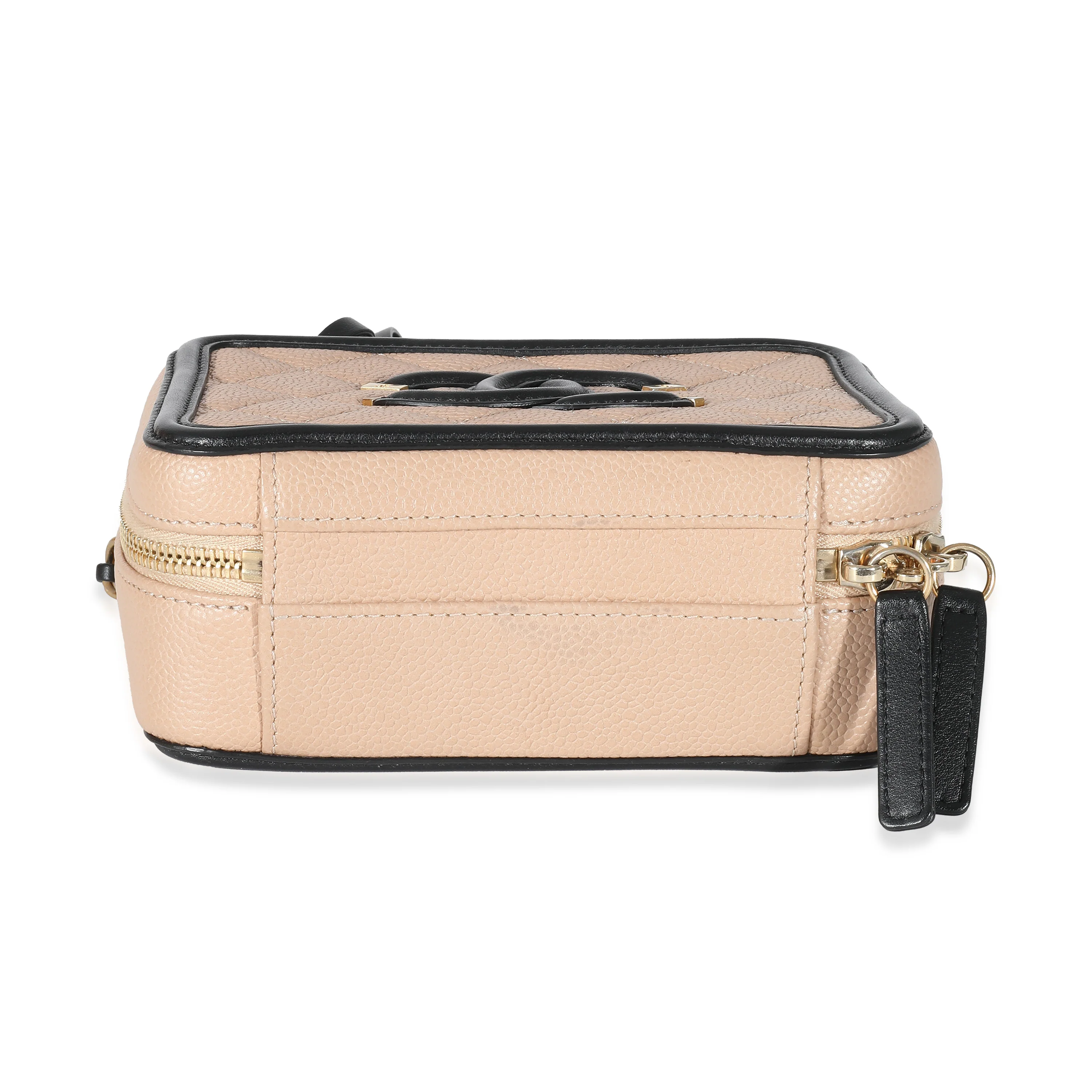 Chanel Beige Black Caviar Quilted Small CC Filigree Vanity Case - Image 4
