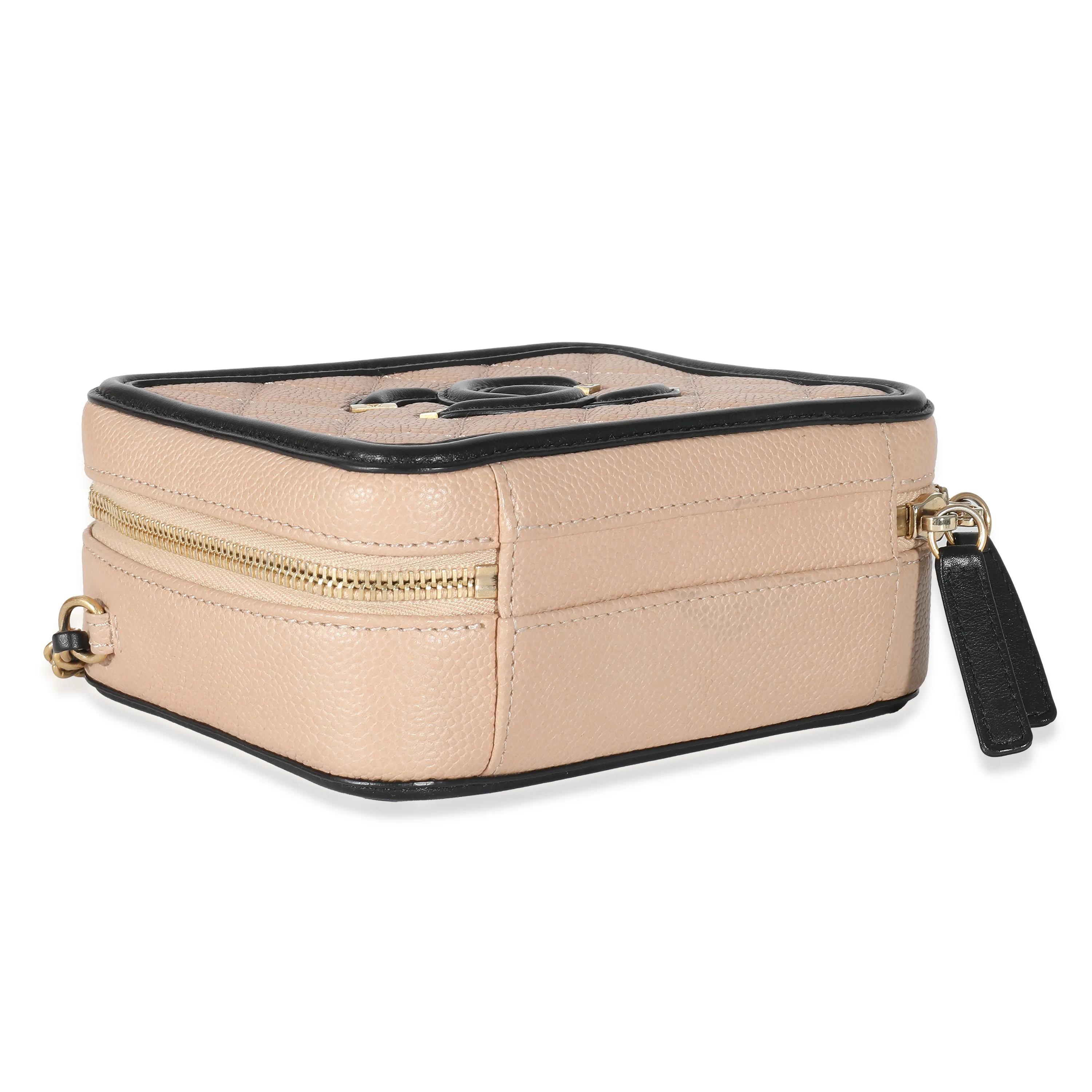 Chanel Beige Black Caviar Quilted Small CC Filigree Vanity Case - Image 5