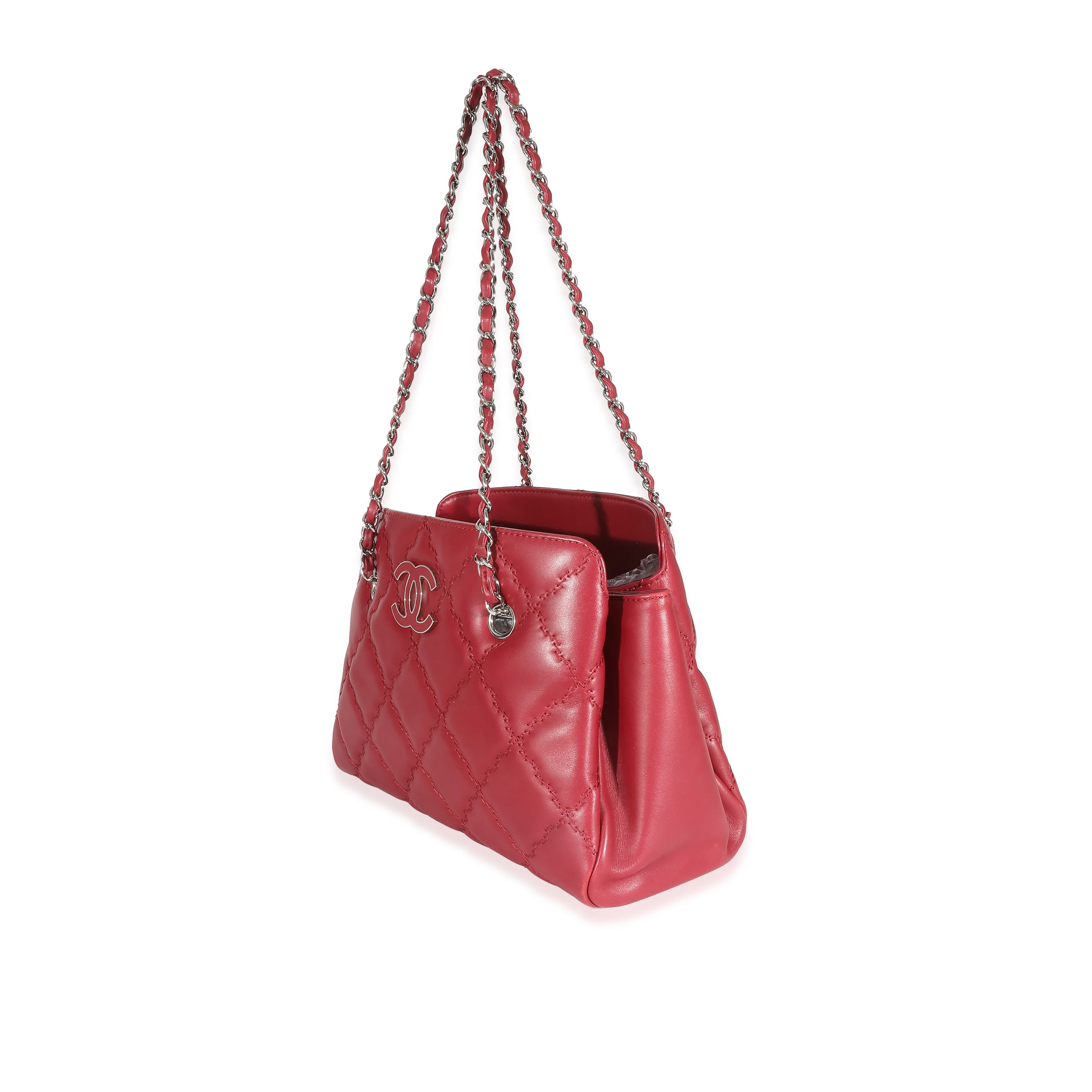 Chanel Red Calfskin Double Stitch Hamptons Shopping Tote - Image 2