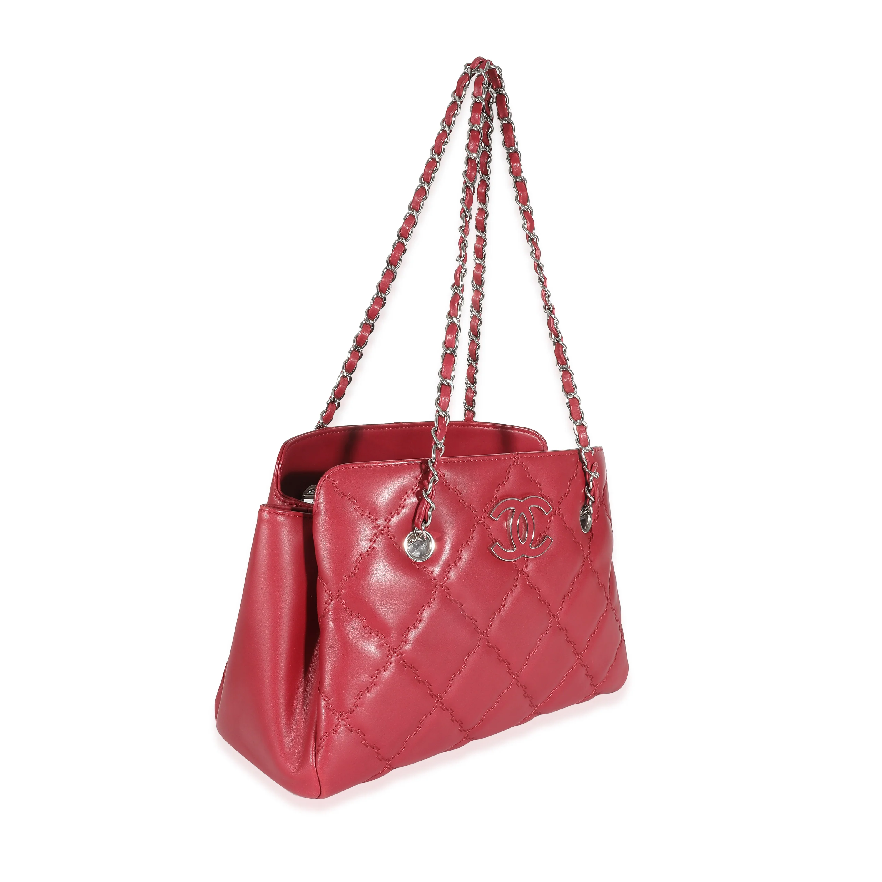 Chanel Red Calfskin Double Stitch Hamptons Shopping Tote - Image 3