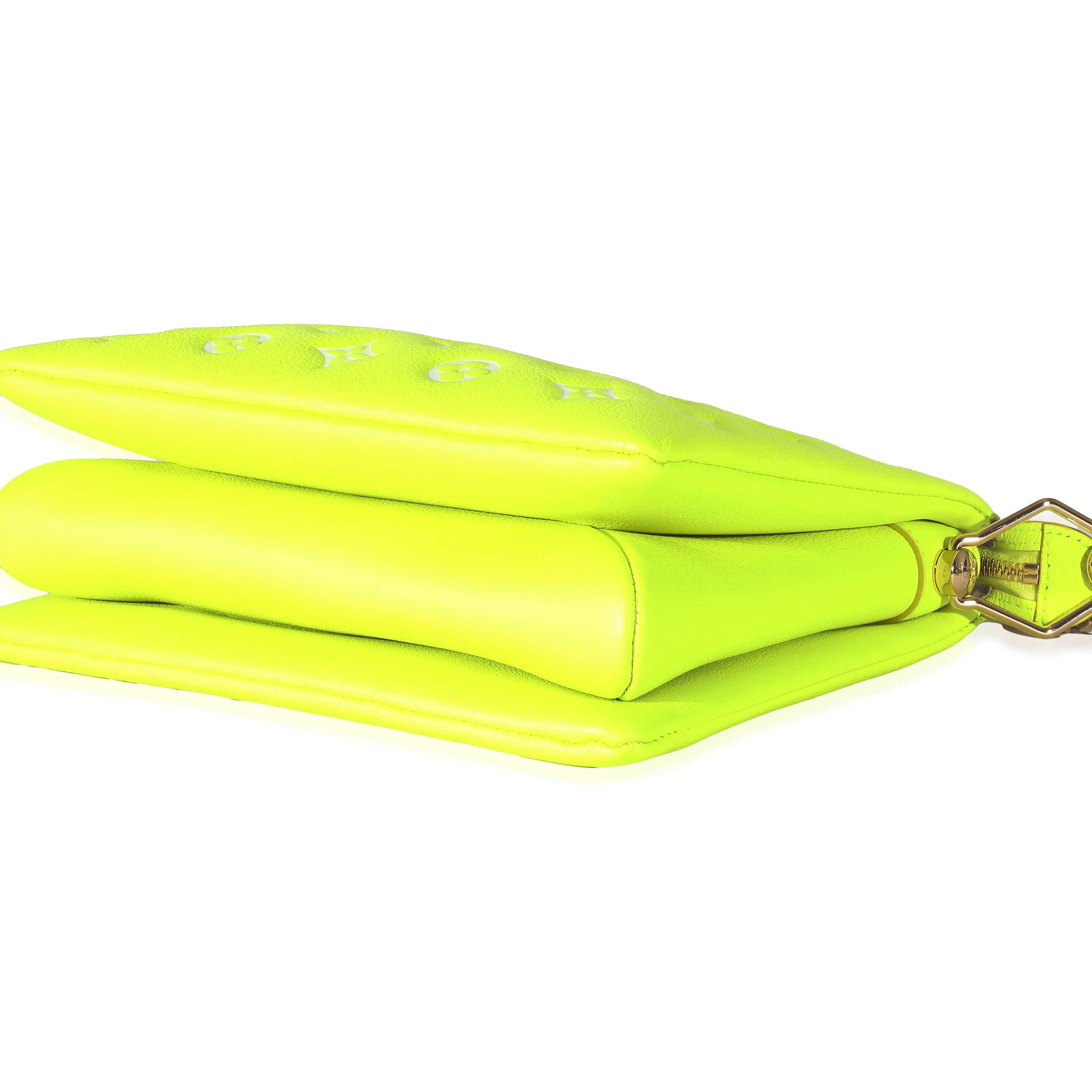 Louis Vuitton Fluorescent Yellow Calfskin Embossed Monogram LV Match Coussin PM - Image 4