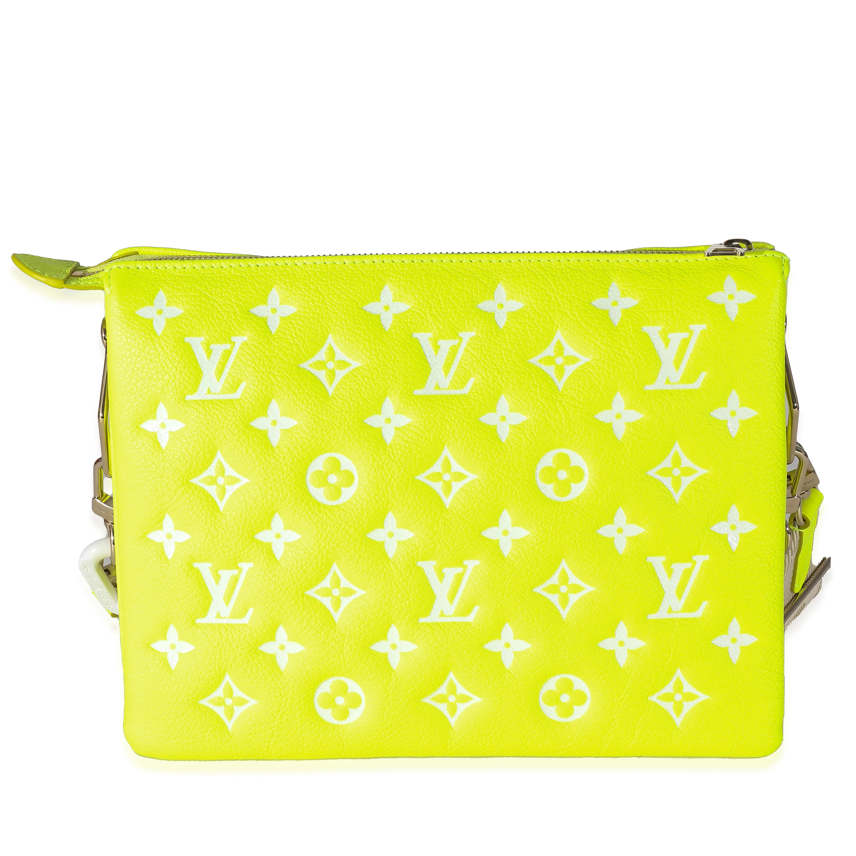 Louis Vuitton Fluorescent Yellow Calfskin Embossed Monogram LV Match Coussin PM - Image 7