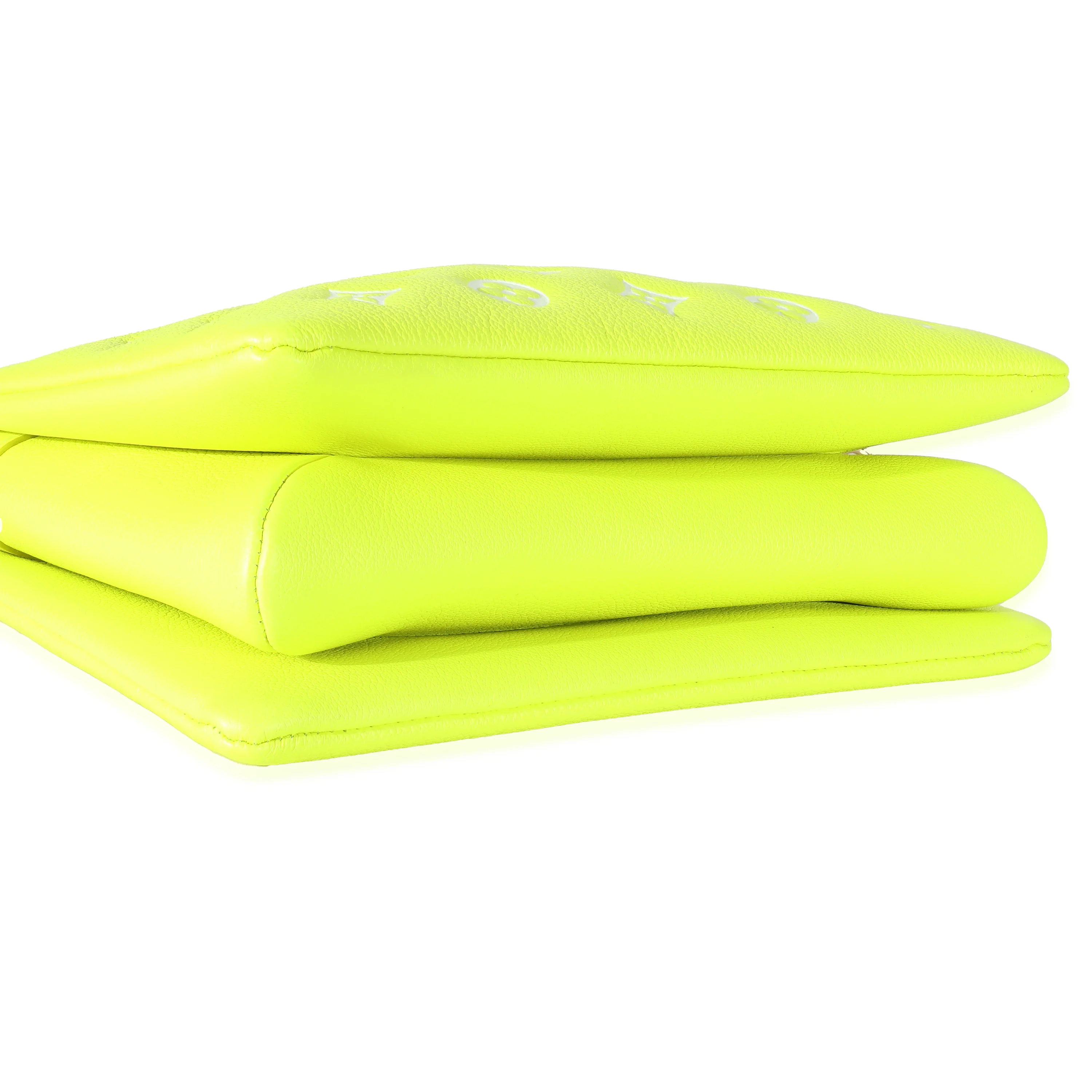 Louis Vuitton Fluorescent Yellow Calfskin Embossed Monogram LV Match Coussin PM - Image 8