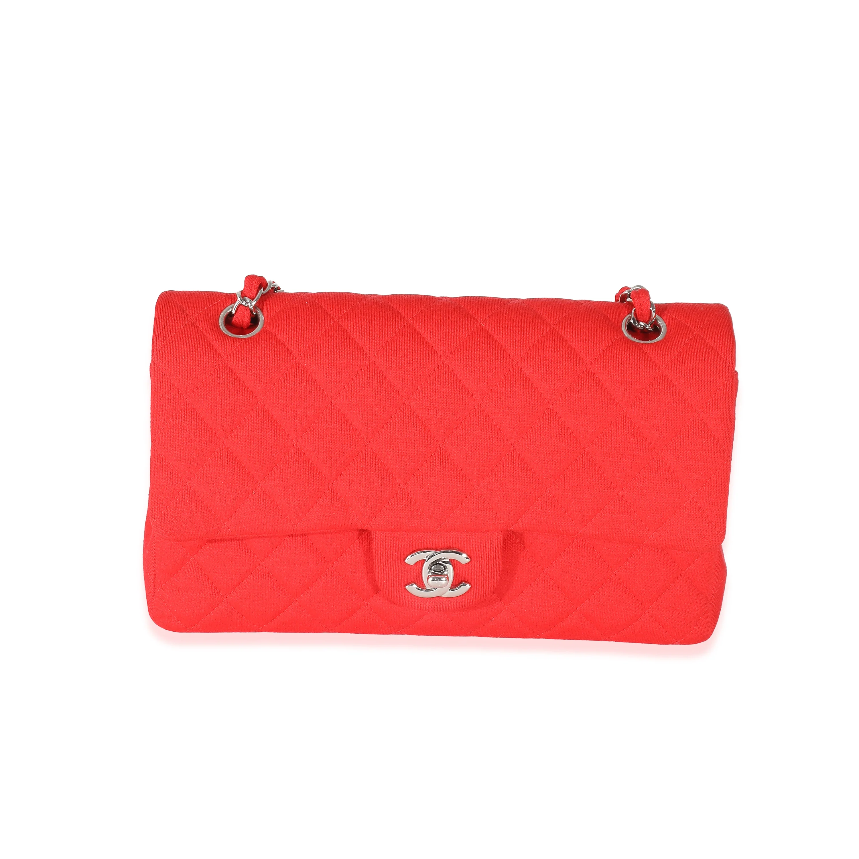 Chanel Red Quilted Jersey Medium Classic Double Flap Bag