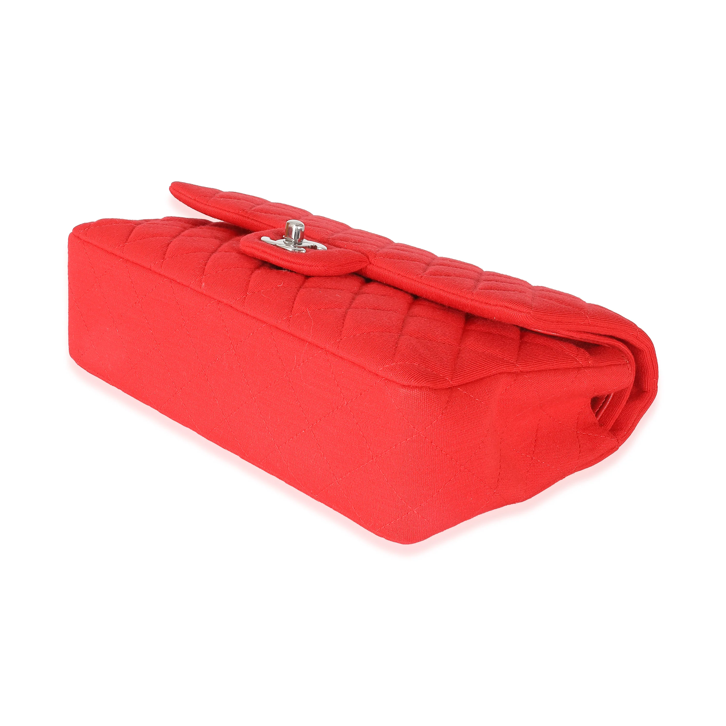 Chanel Red Quilted Jersey Medium Classic Double Flap Bag - Image 6