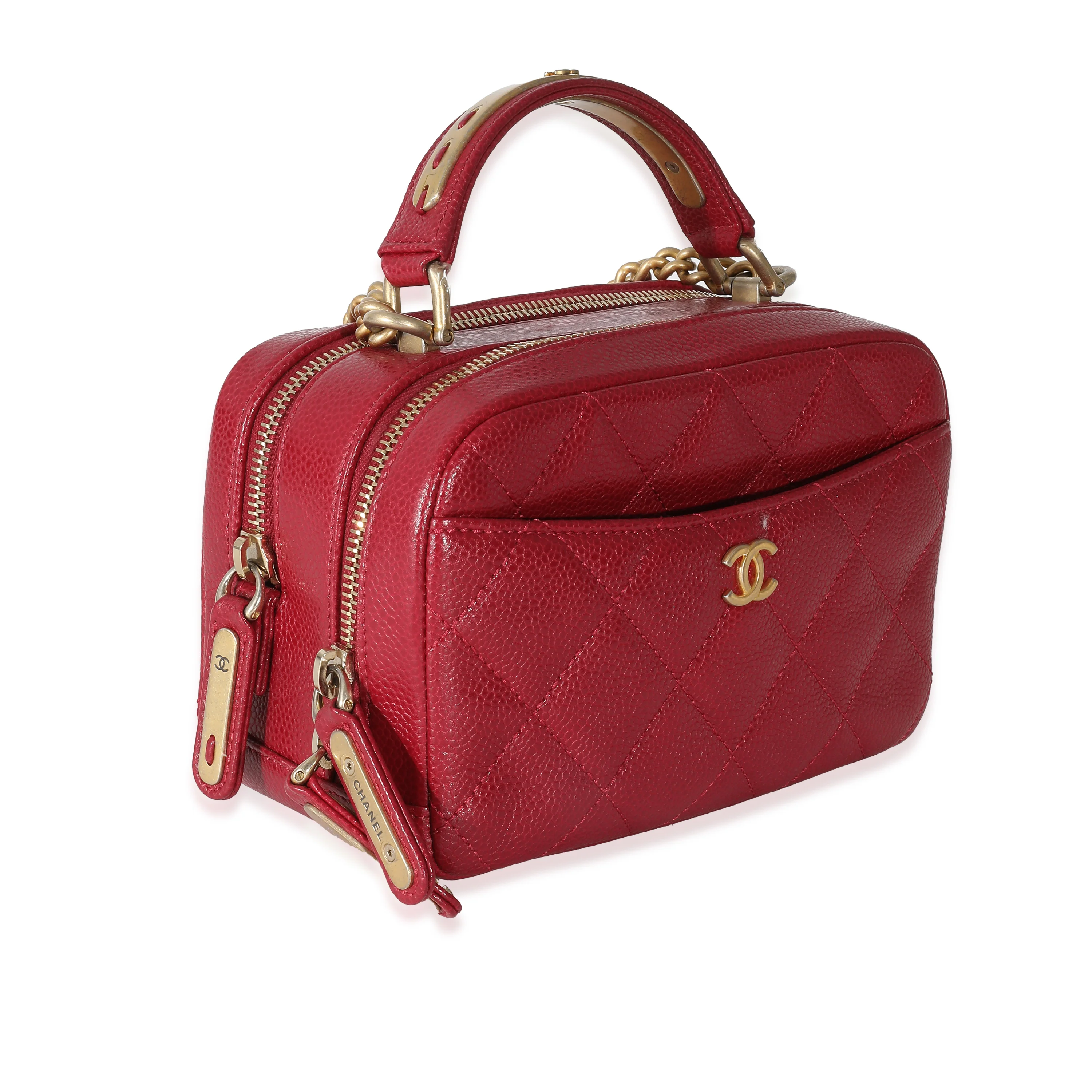 Red Quilted Caviar Carry Around Mini Bowling Handbag - Image 3