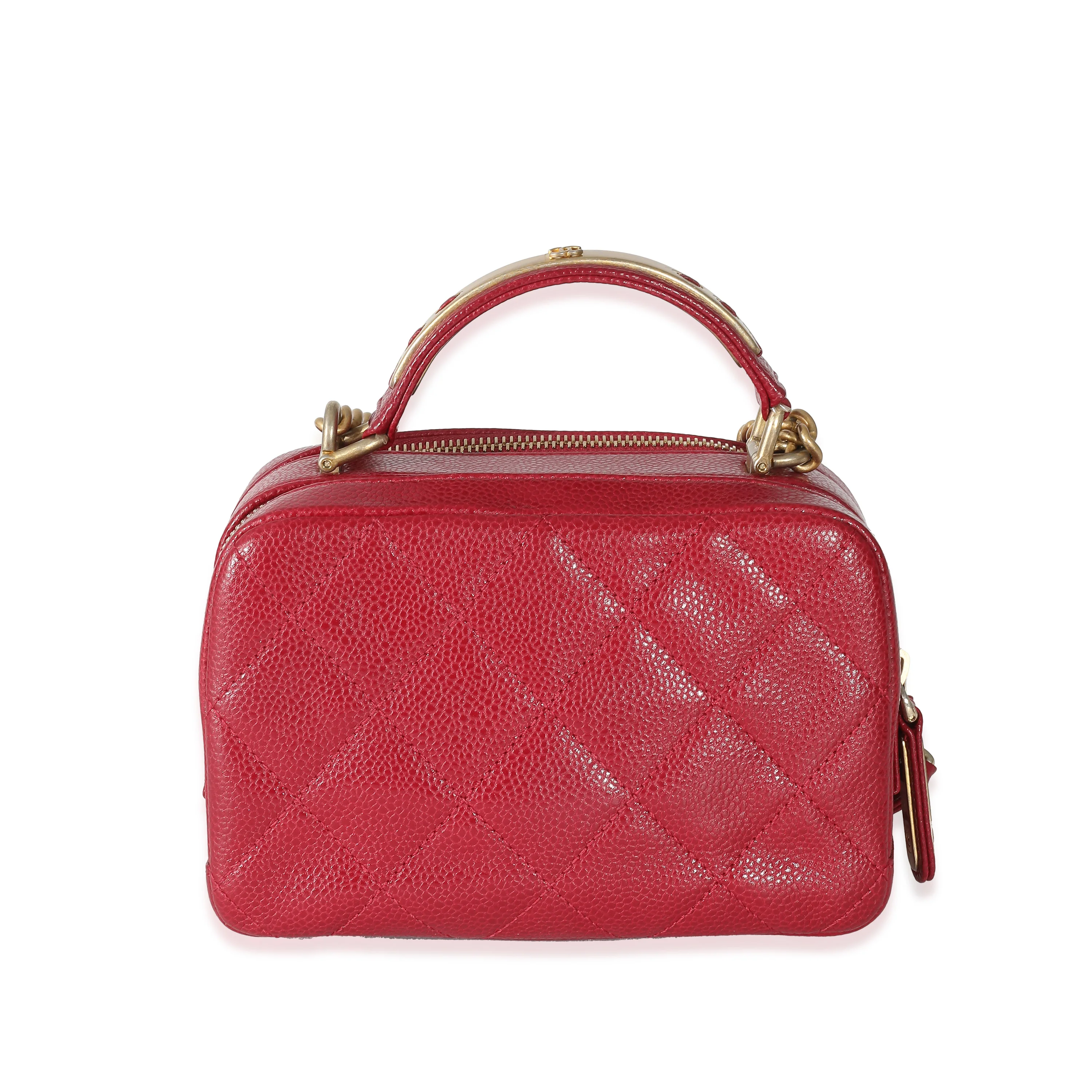 Red Quilted Caviar Carry Around Mini Bowling Handbag - Image 7