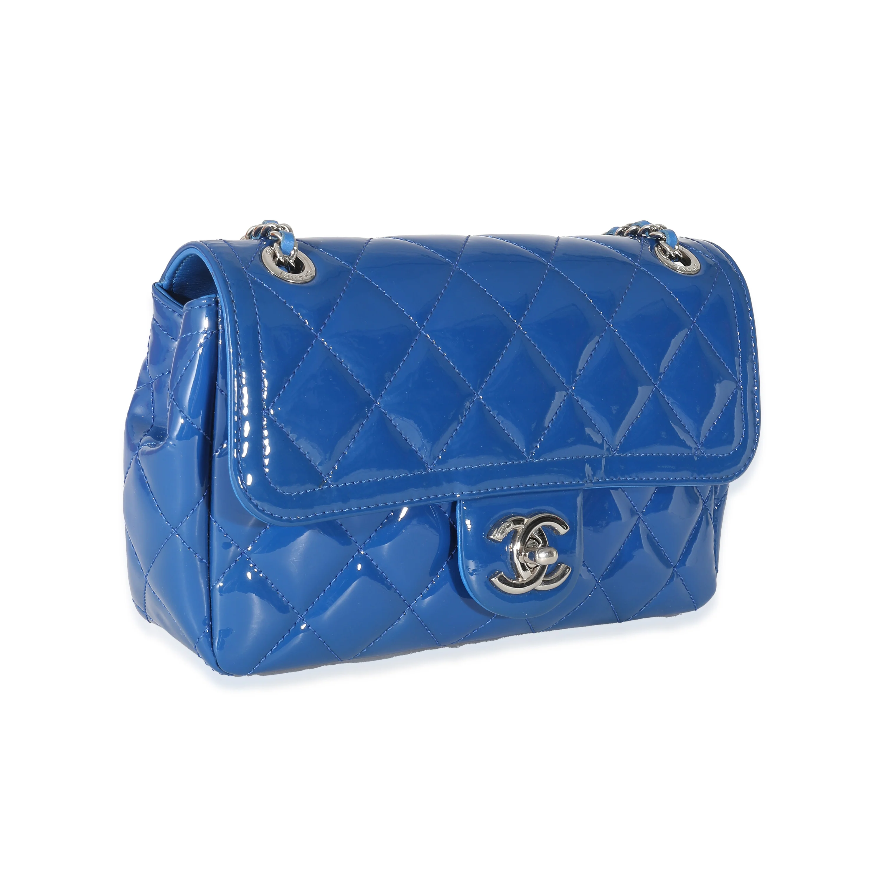 Chanel Blue Quilted Patent Medium Coco Shine Flap Bag - Image 3