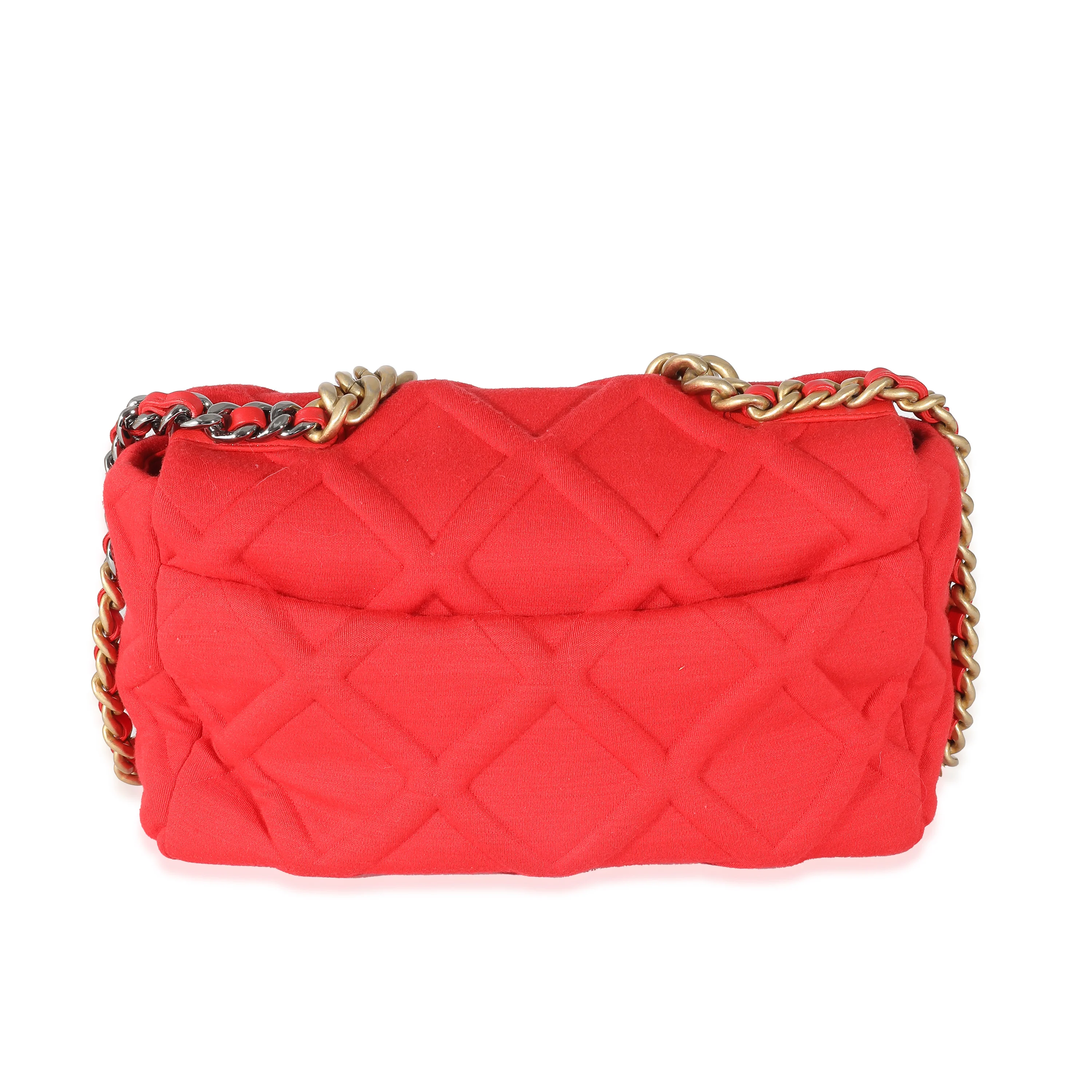 Chanel Red Quilted Jersey Large Chanel 19 Flap Bag - Image 5