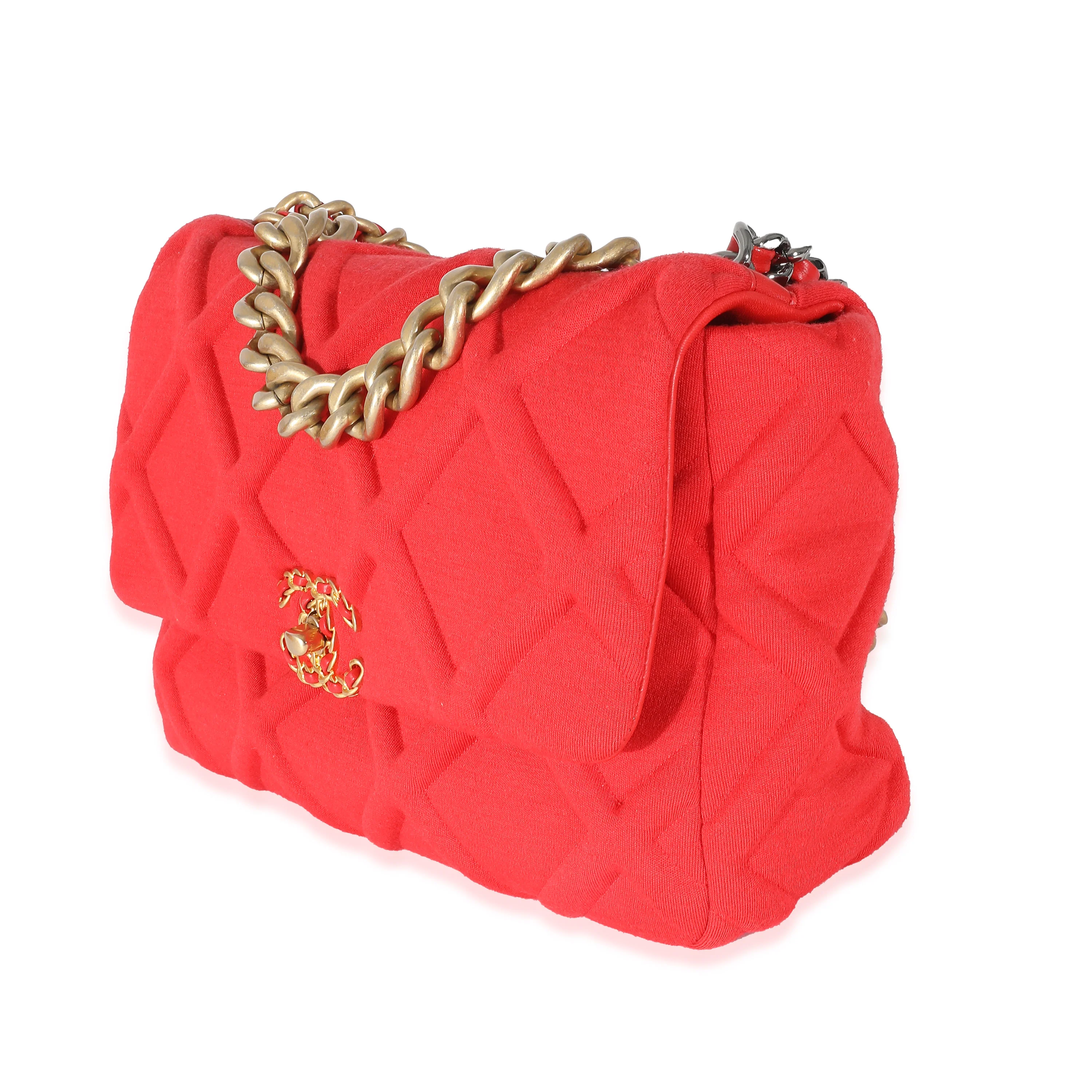 Chanel Red Quilted Jersey Large Chanel 19 Flap Bag - Image 6