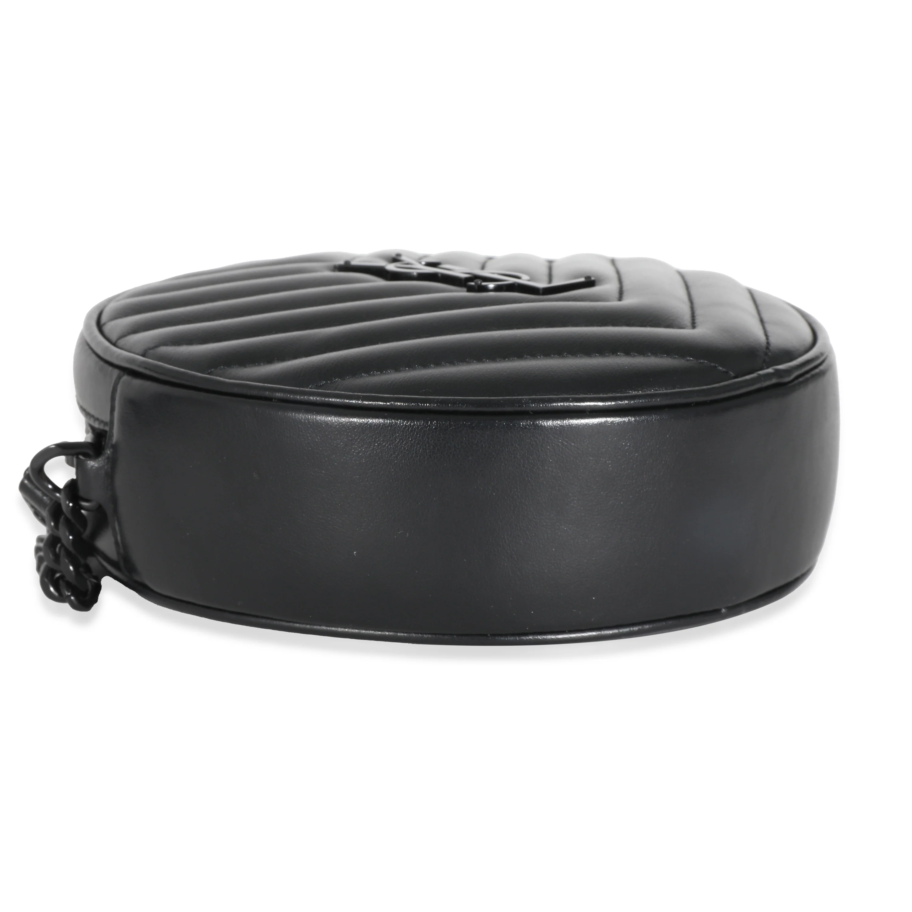 Saint Laurent Black Matelasse Calfskin Round Vinyle Camera Bag - Image 3