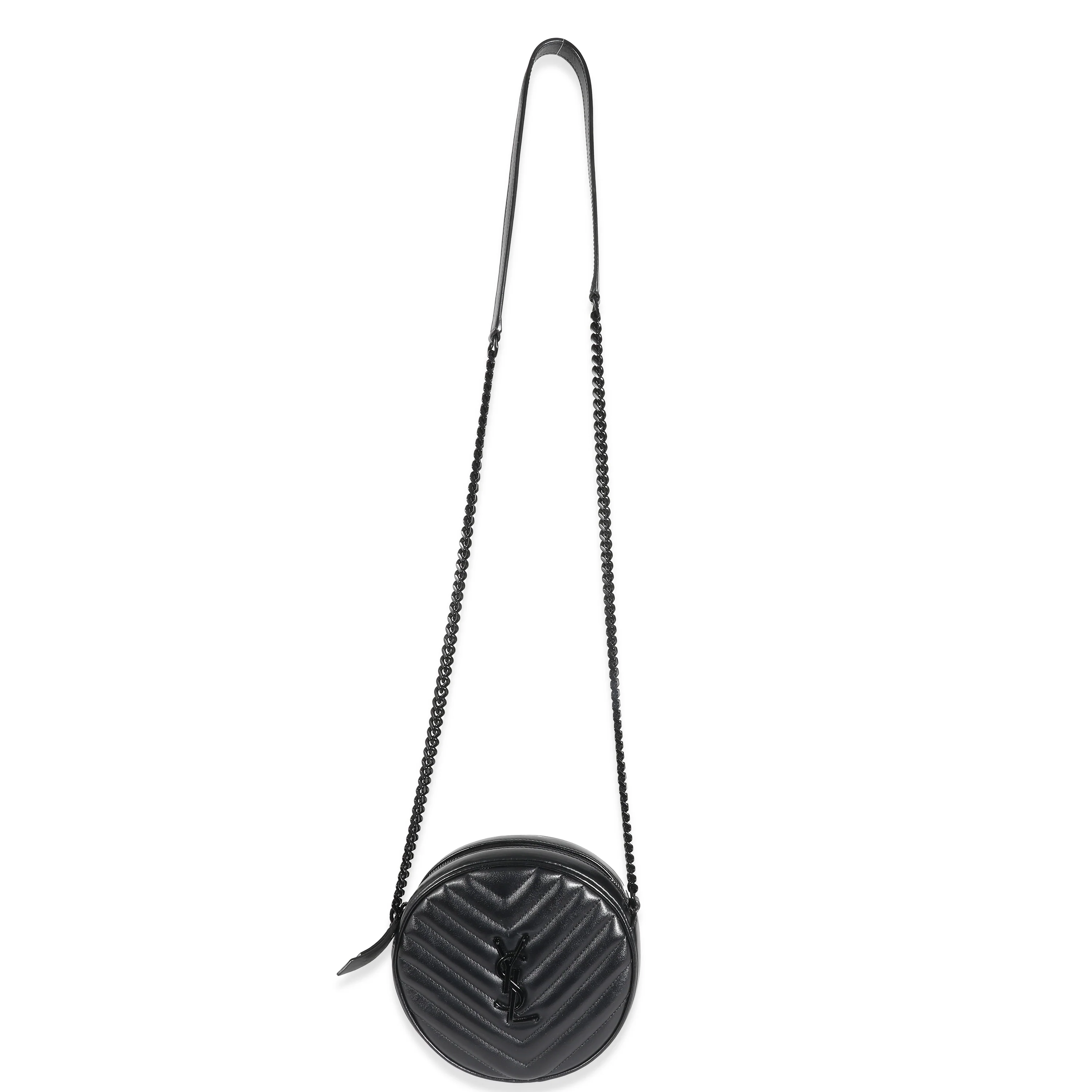 Saint Laurent Black Matelasse Calfskin Round Vinyle Camera Bag - Image 8