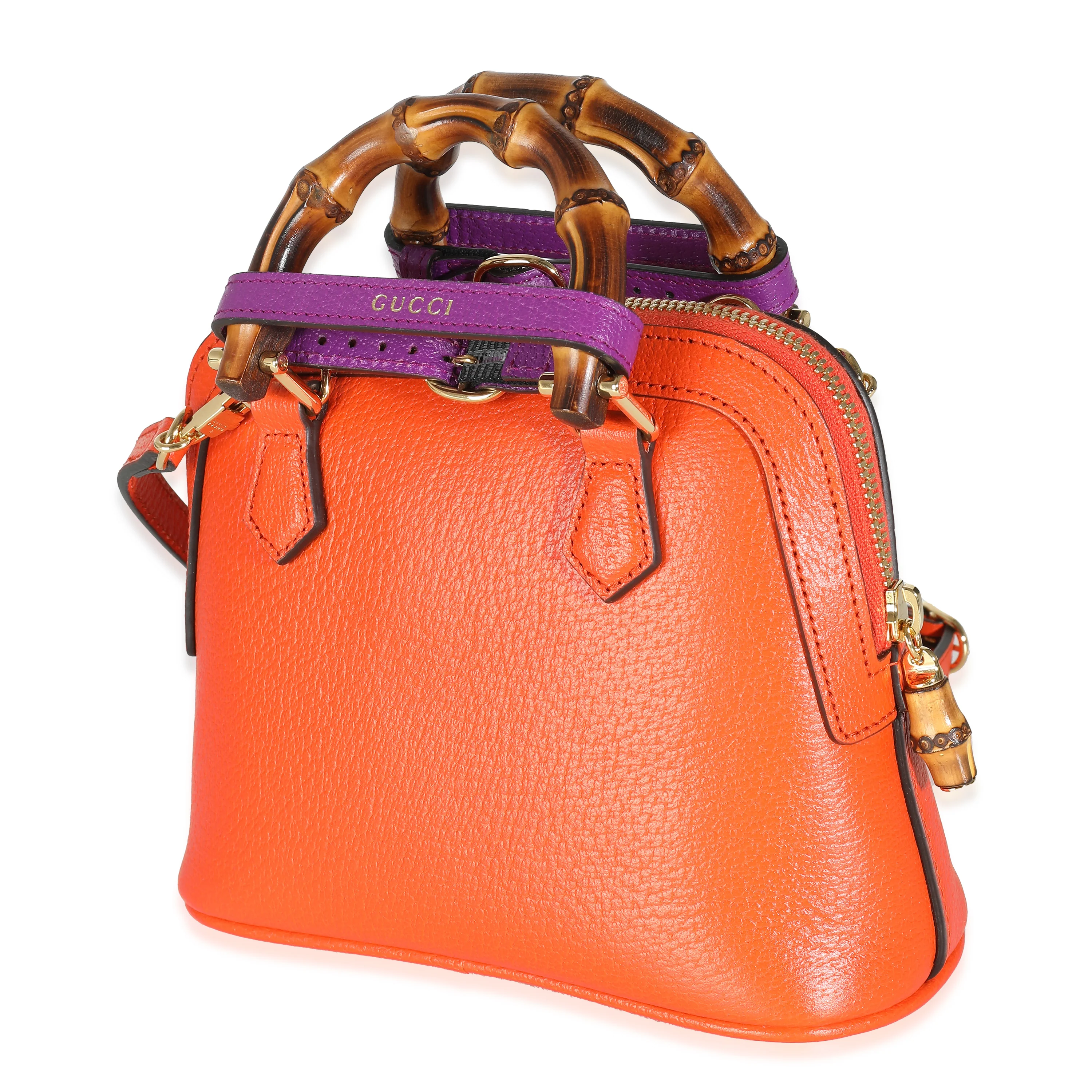 Orange Textured Dollar Calfskin Mini Diana Dome Tote - Image 2