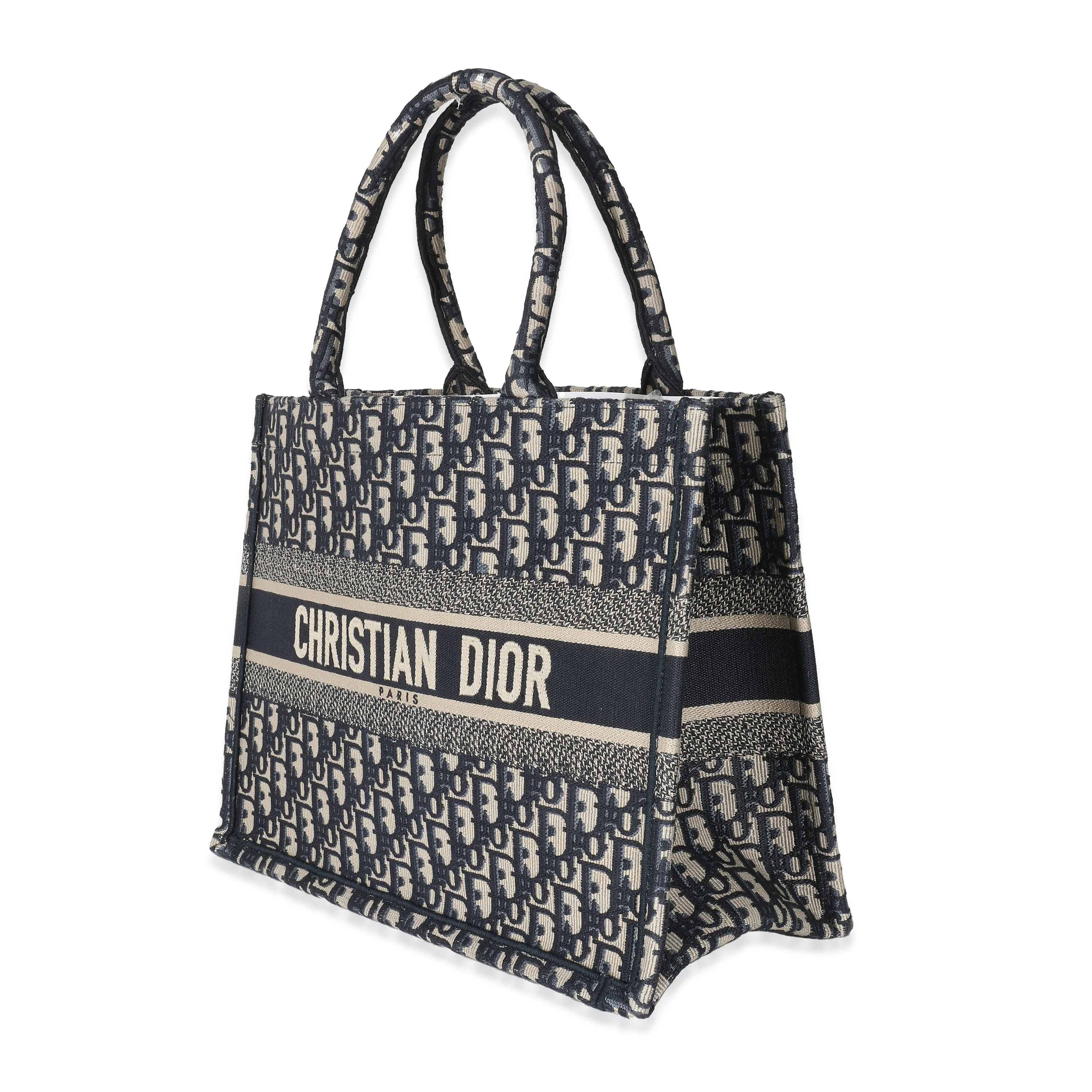 Christian Dior Ecru Blue Dior Oblique Embroidery Medium Book Tote - Image 2