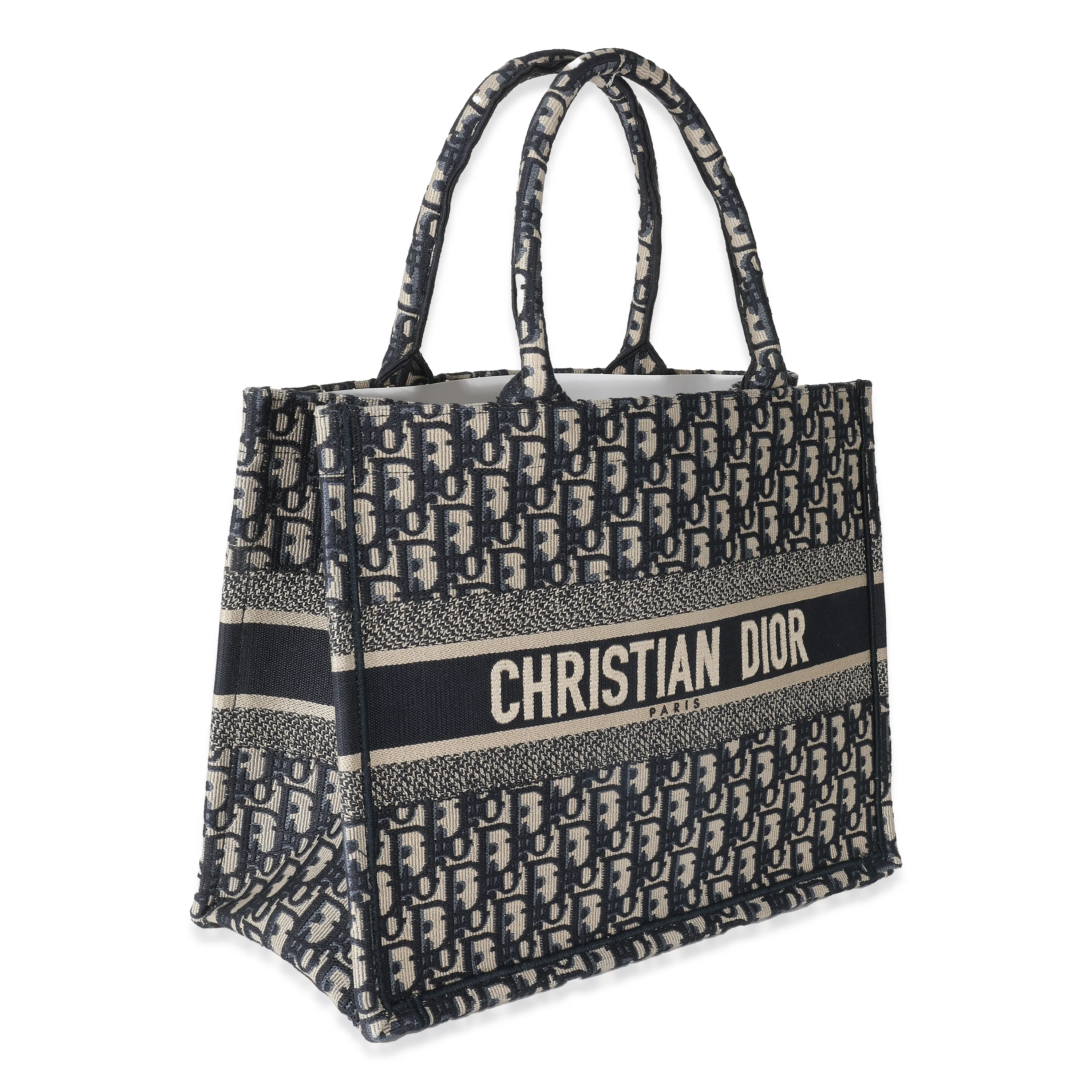 Christian Dior Ecru Blue Dior Oblique Embroidery Medium Book Tote - Image 3