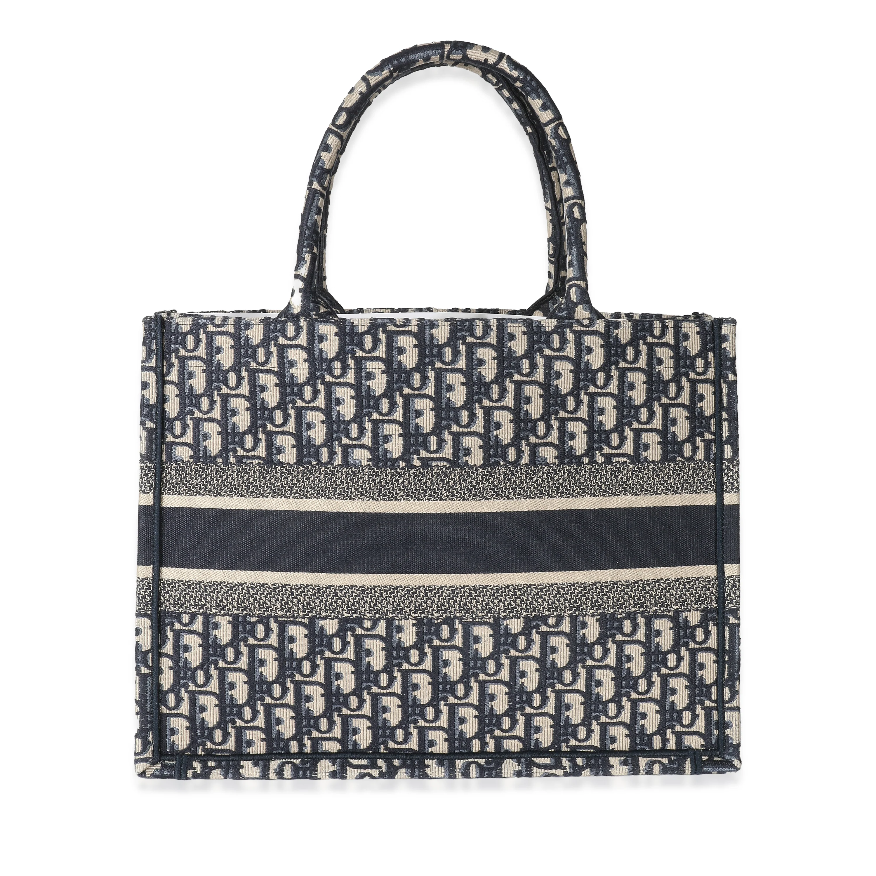 Christian Dior Ecru Blue Dior Oblique Embroidery Medium Book Tote - Image 5