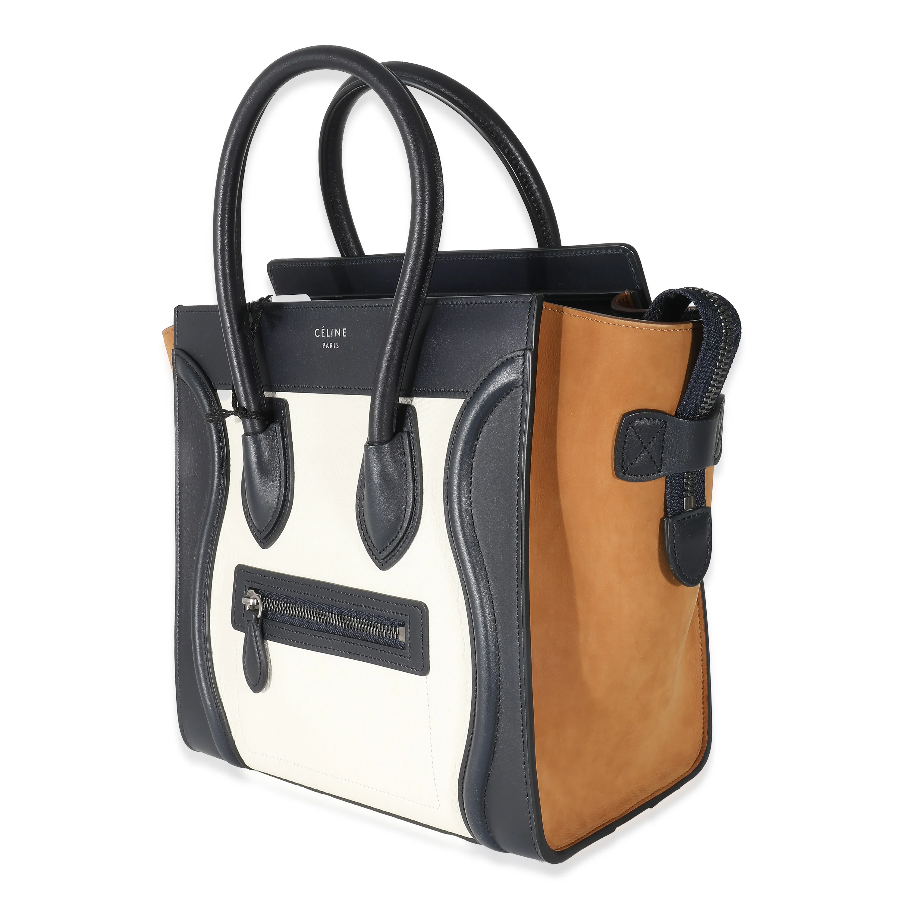 Celine Navy White Brown Tri-Color Calfskin Micro Luggage Tote - Image 2